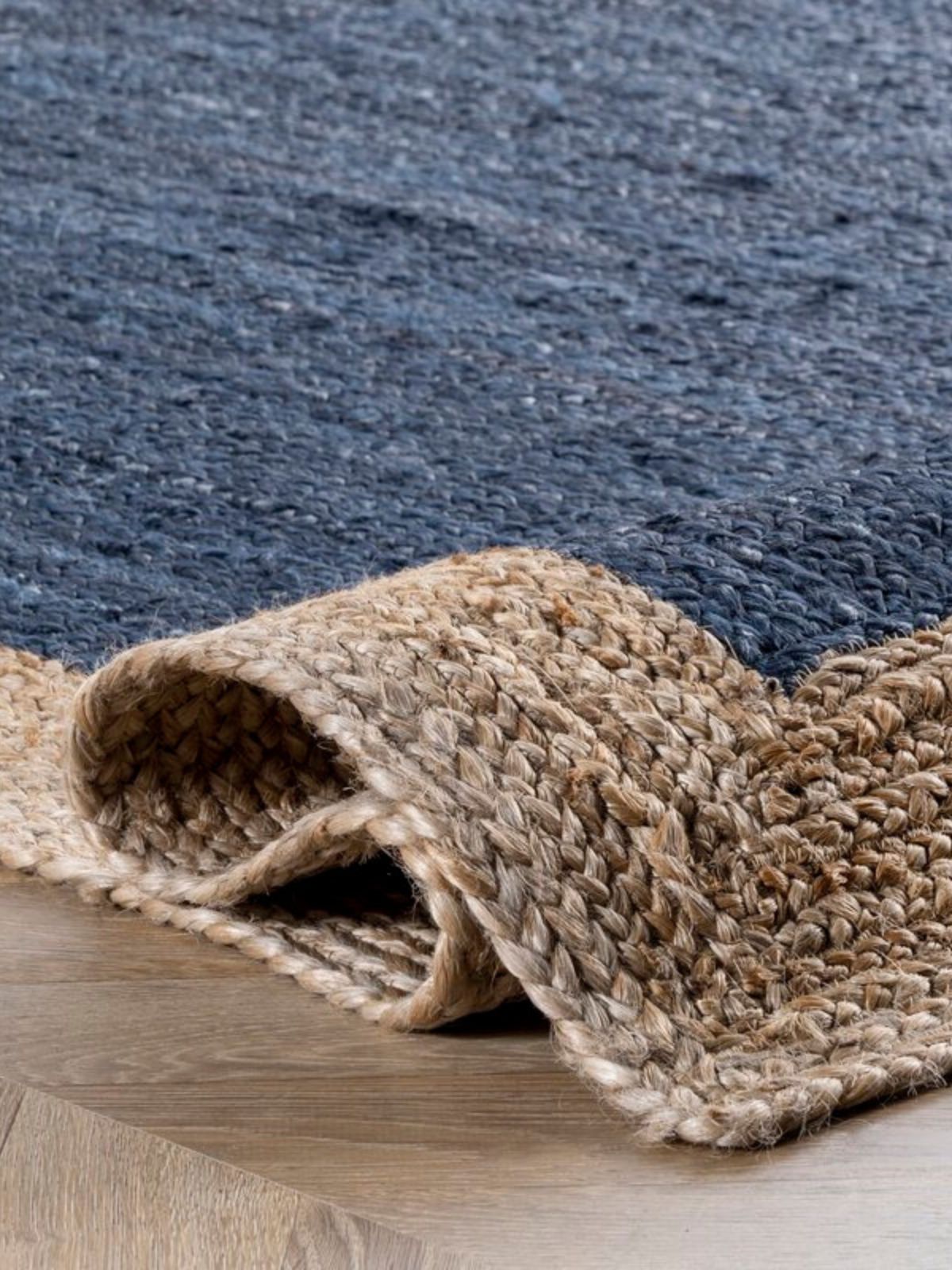 Juba Jute Bordered Runner-Navy detail showing edge binding and jute finishing of the runner