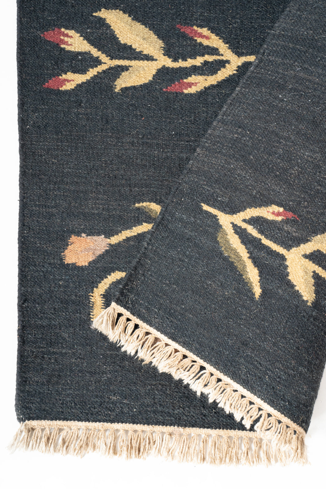 Kashgar Night Wool Runner detail showing edge binding and wool finishing of the runner