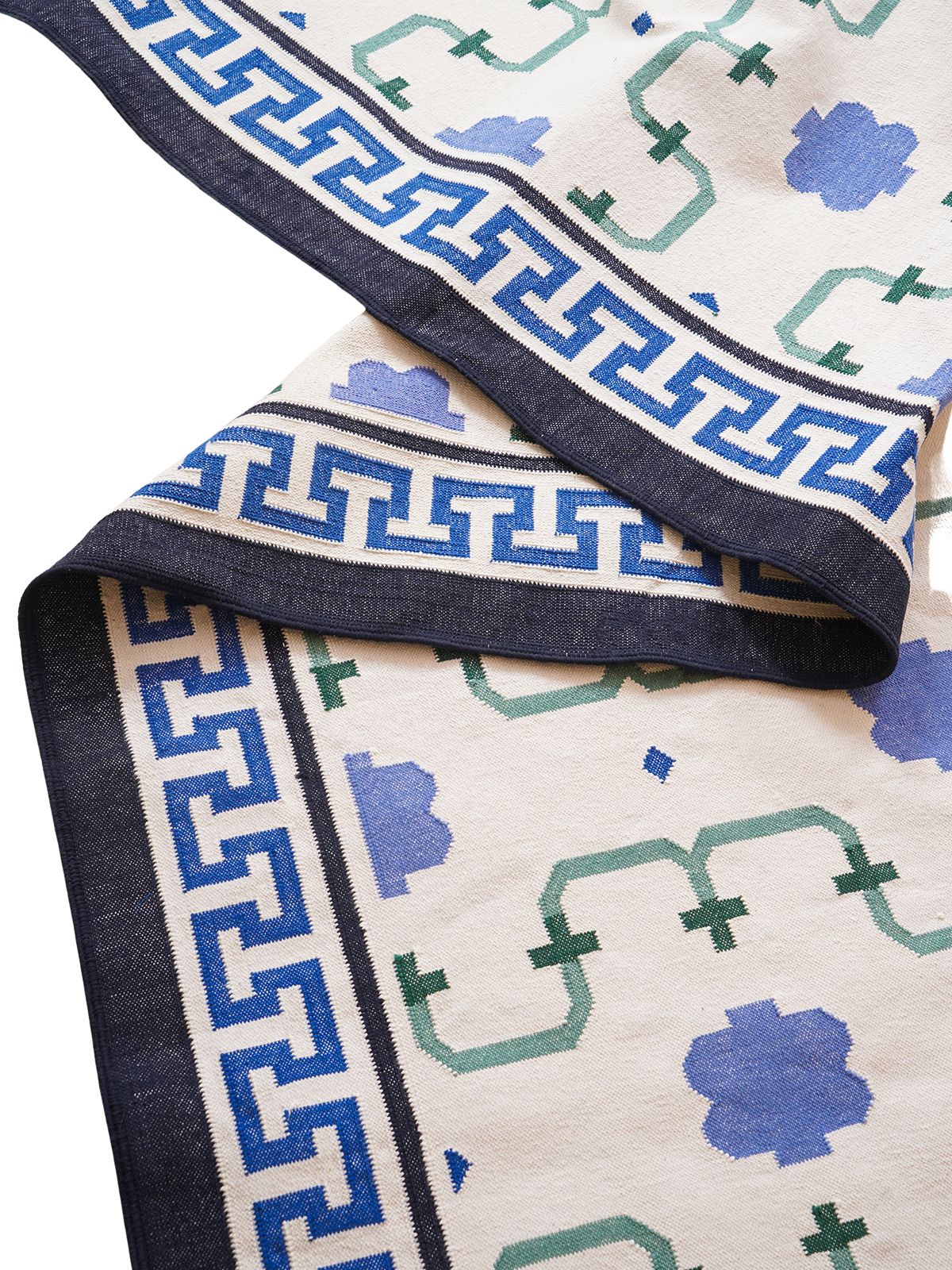 Keyed Rajput Heritage Rug-Blue detail of the traditional motif in wool