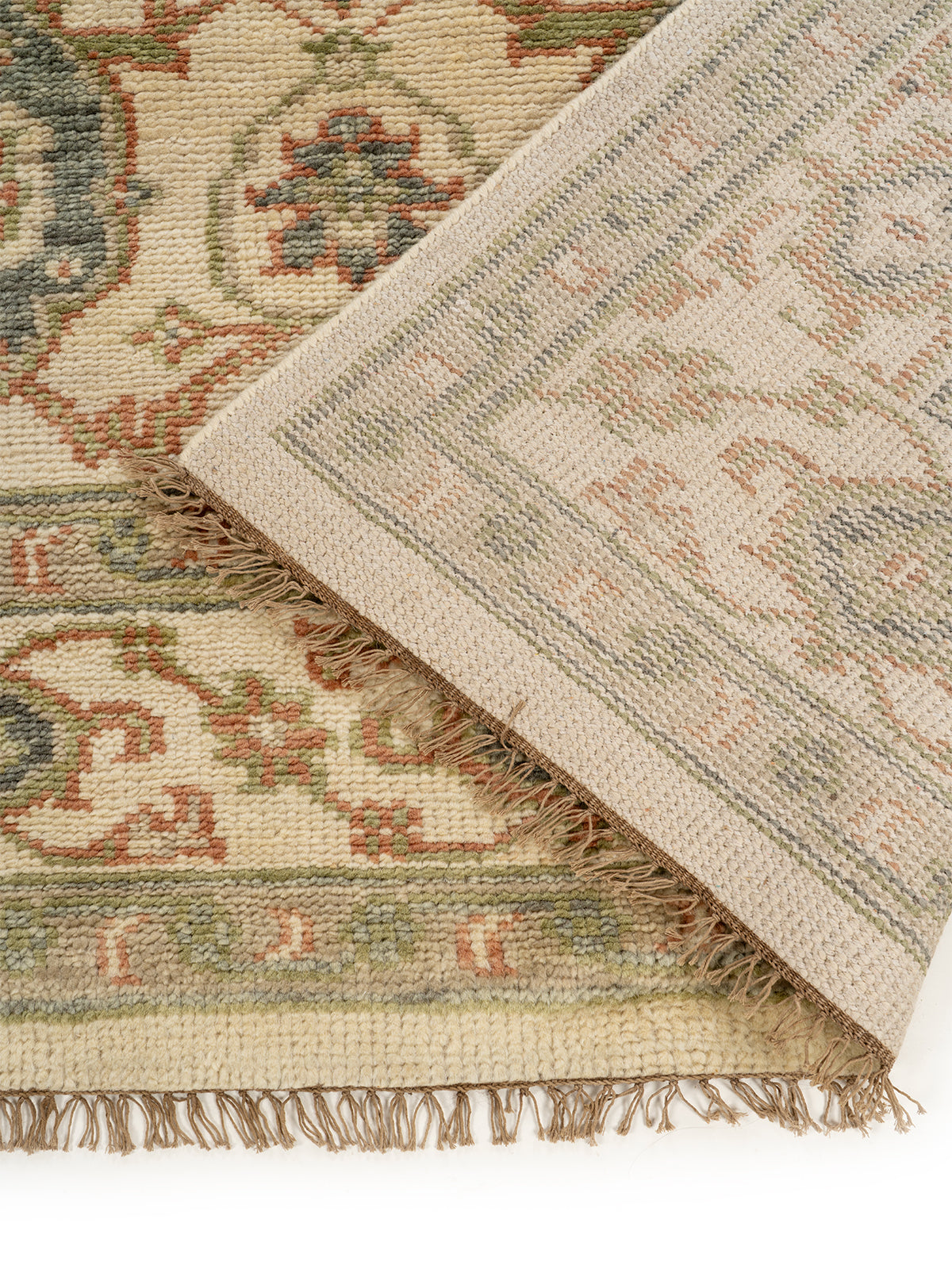 Khorasan Olive detail of the traditional motif in handspun wool