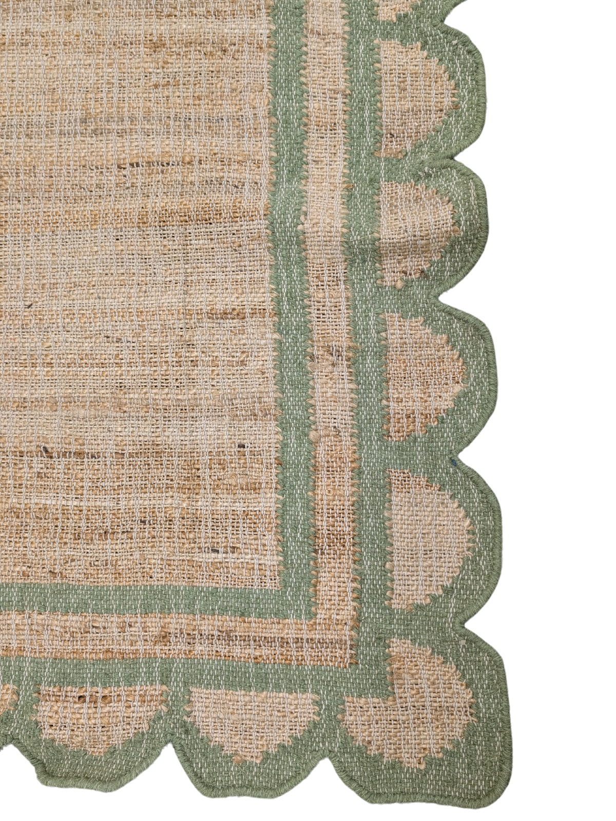 Kigali scalloped hemp rug- Green close-up showing the hemp weave and surface texture