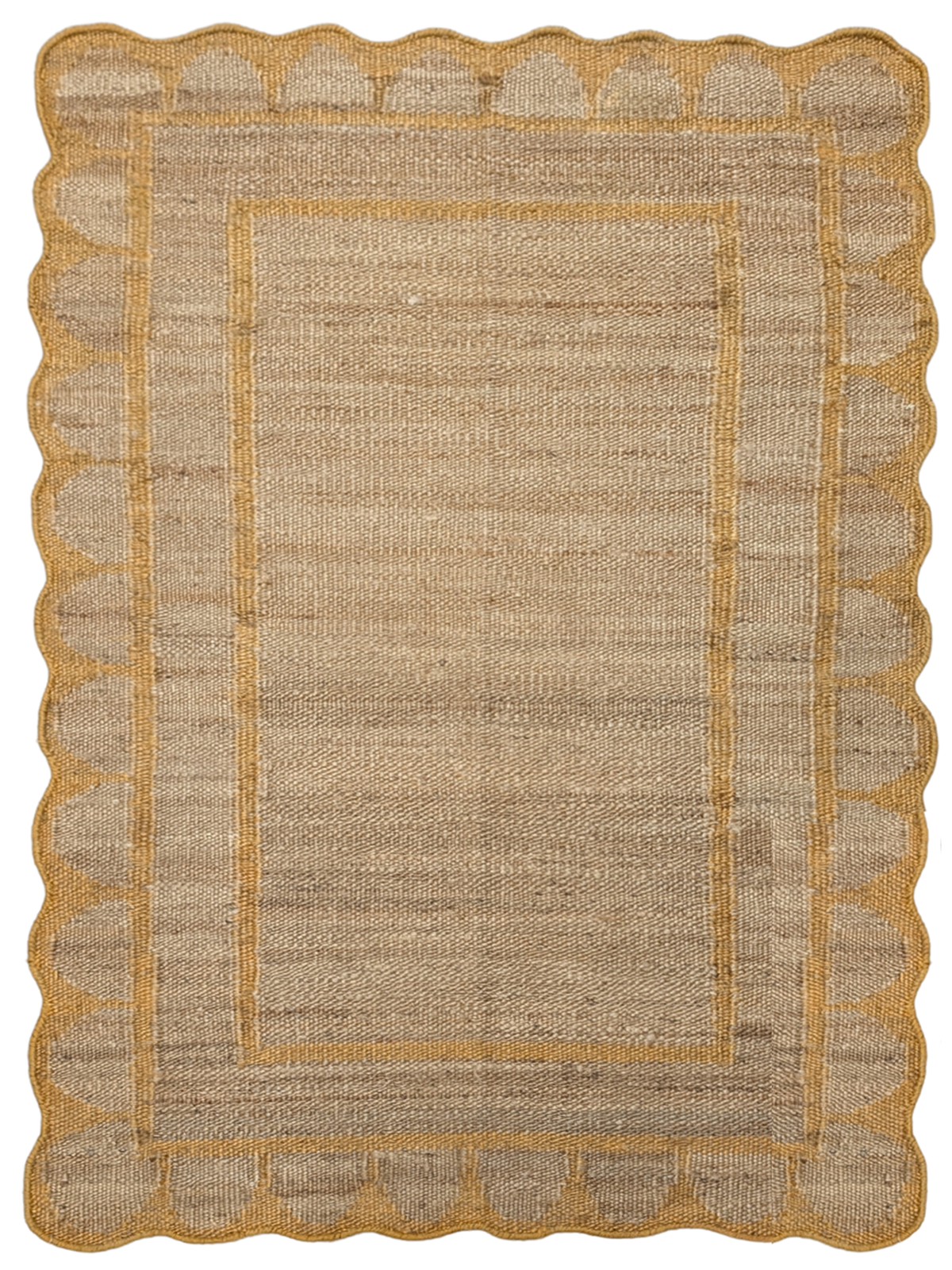Kigali scalloped hemp rug- Mustard hemp rug in yellow tones