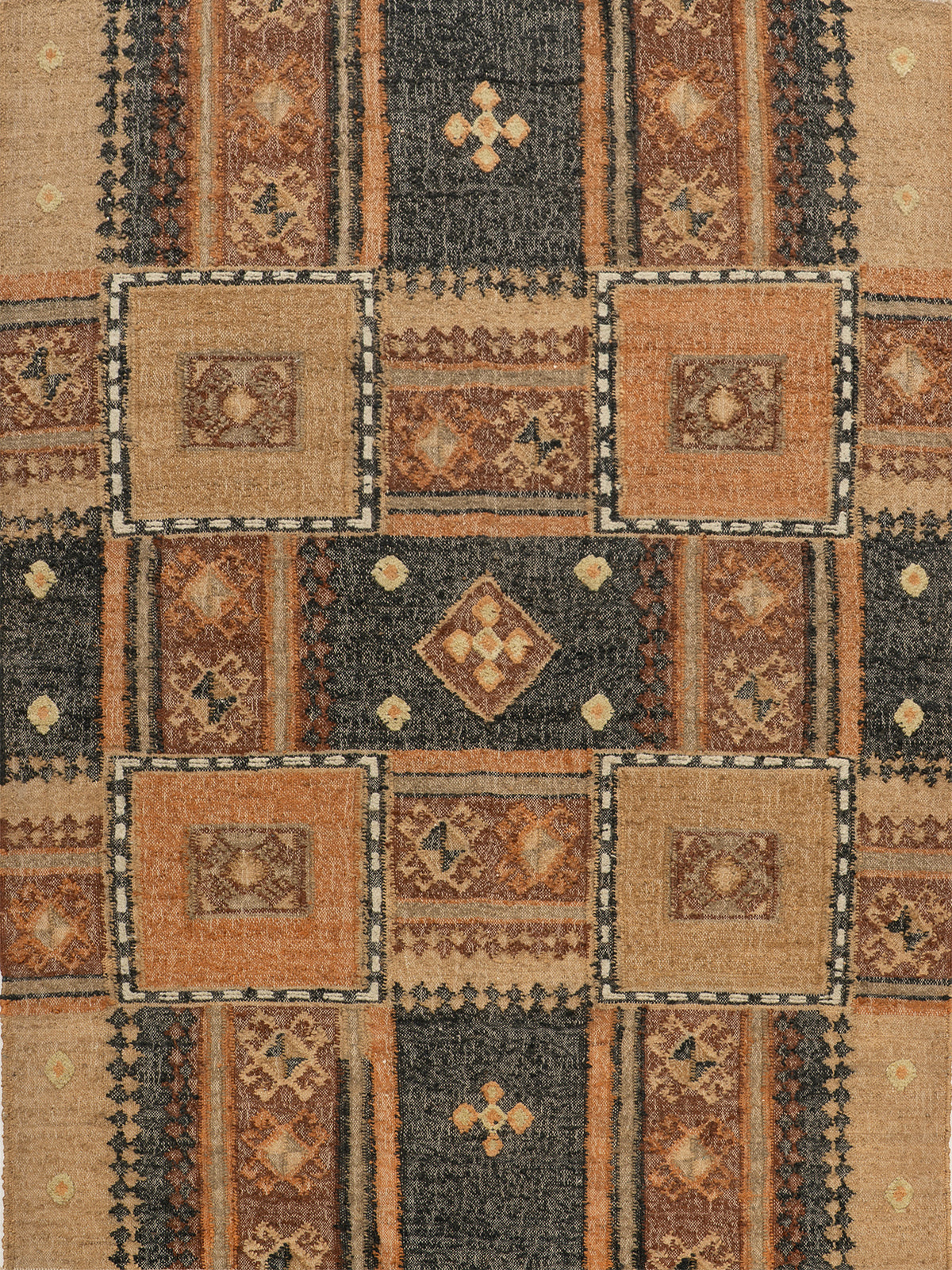 Kilim Patchwork Block Rug jute rug in multicoloured tones