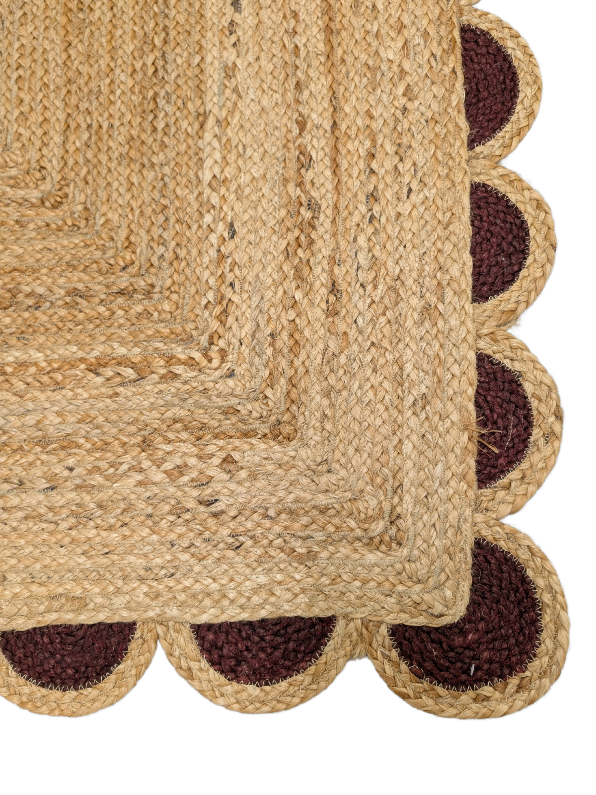 Kribi scalloped jute area rug-Black detail showing the textured jute surface and finishing