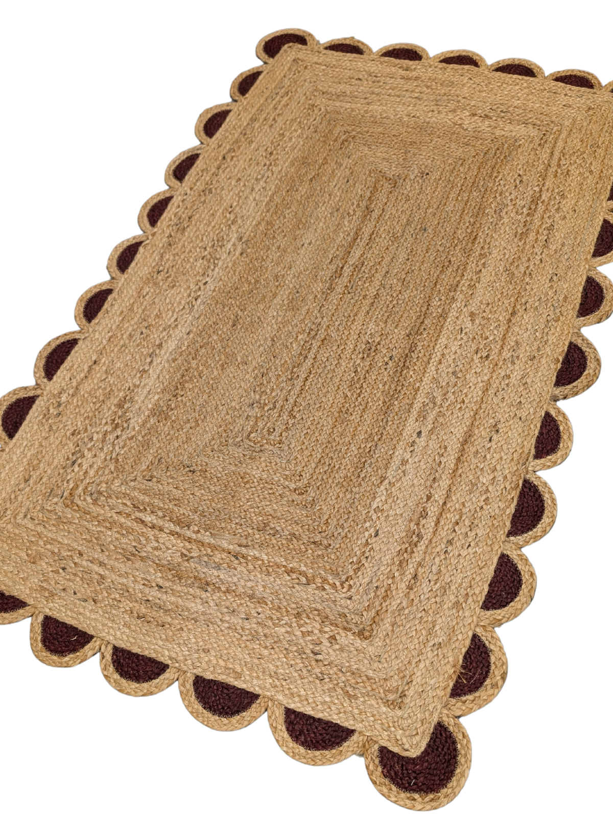 Kribi scalloped jute area rug-Black jute rug styled in a living room interior