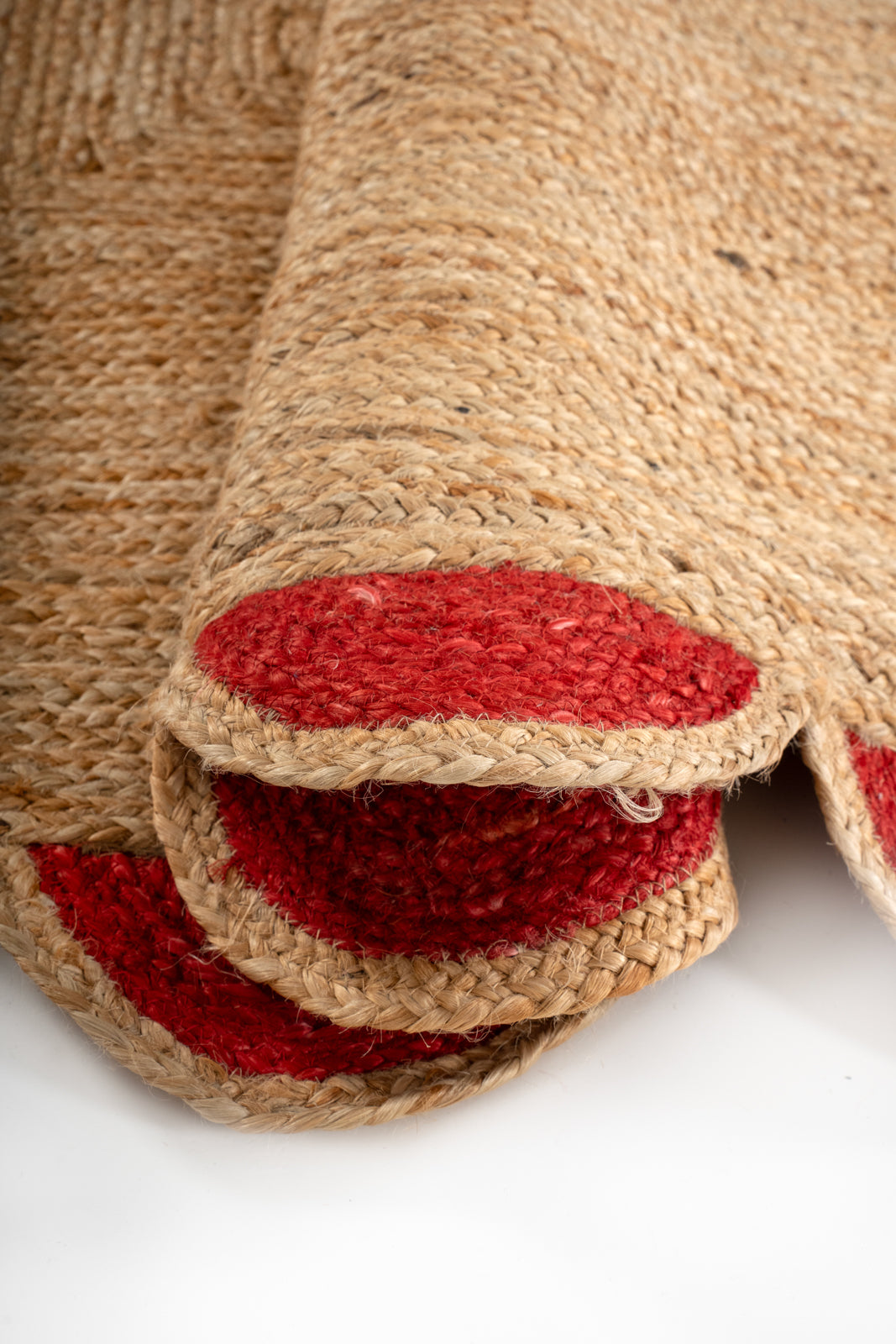Kribi scalloped jute area rug-Cherry red - additional product view showing the jute rug