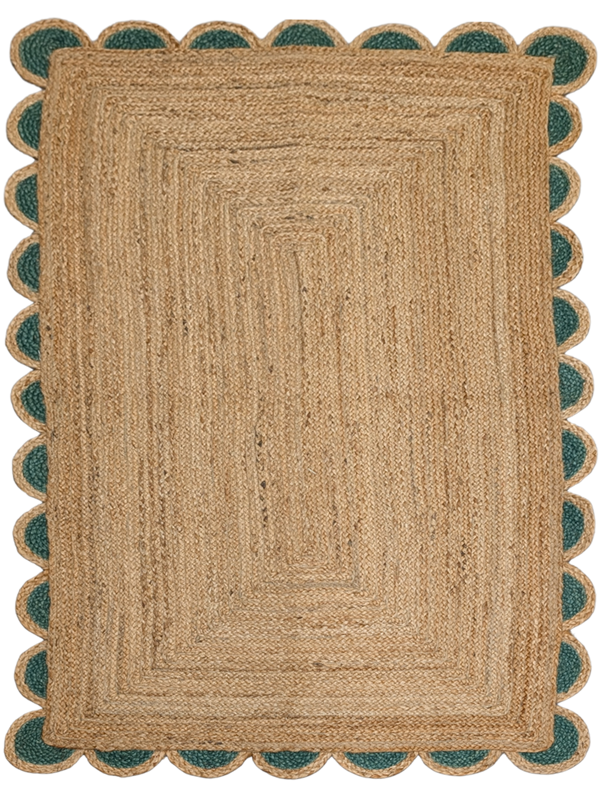 Kribi scalloped jute area rug-Sage jute rug in green tones