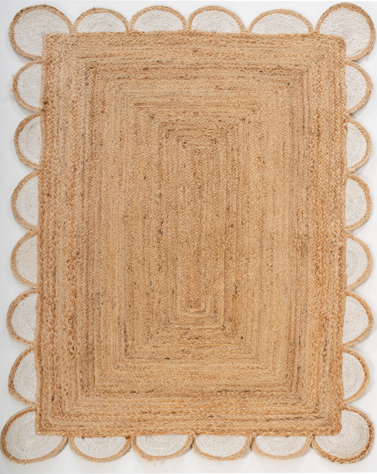 Kribi scalloped jute area rug-White jute rug in neutral tones