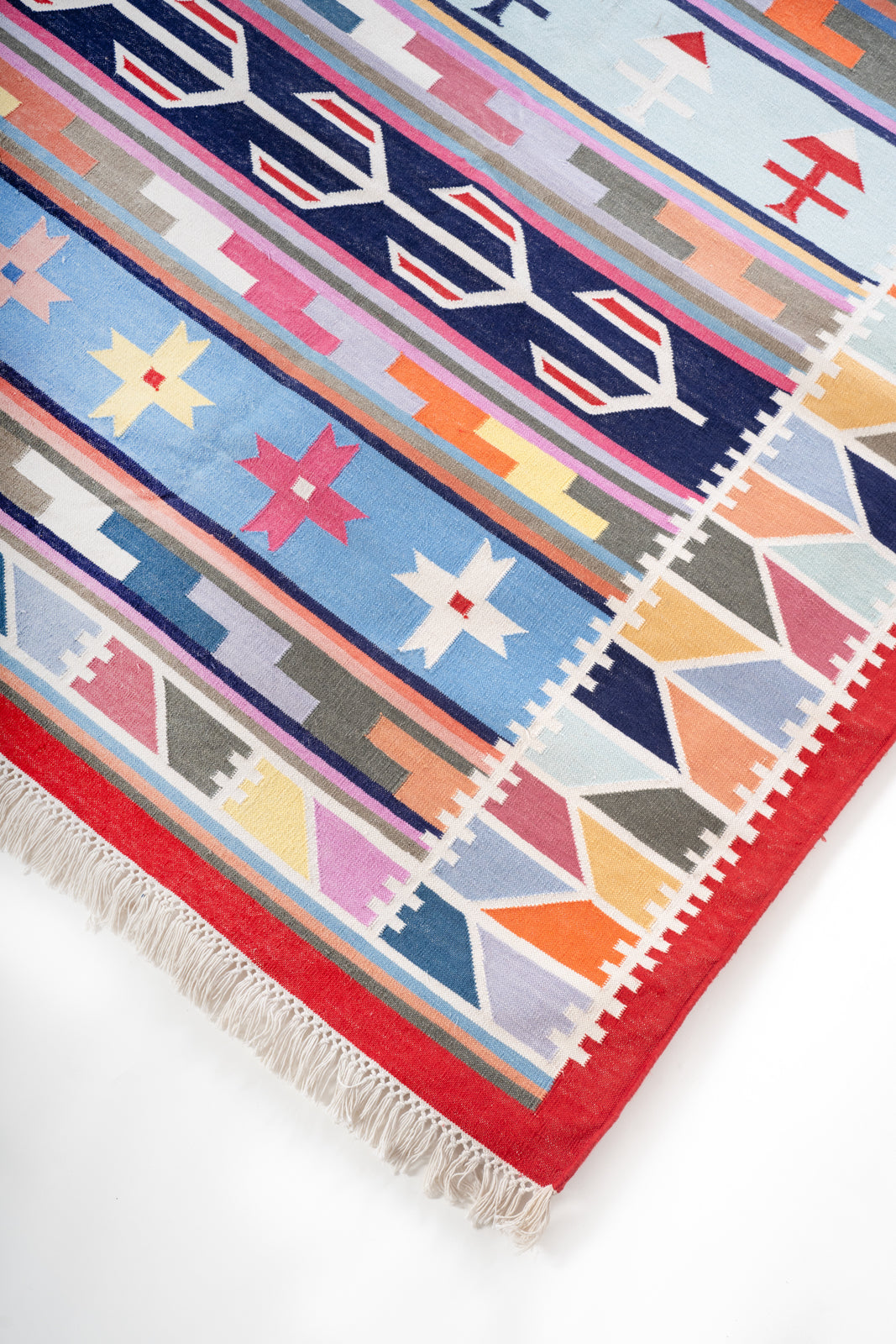 Kutch Desert Sunset Dhurrie Rug close-up showing the cotton weave and traditional motif