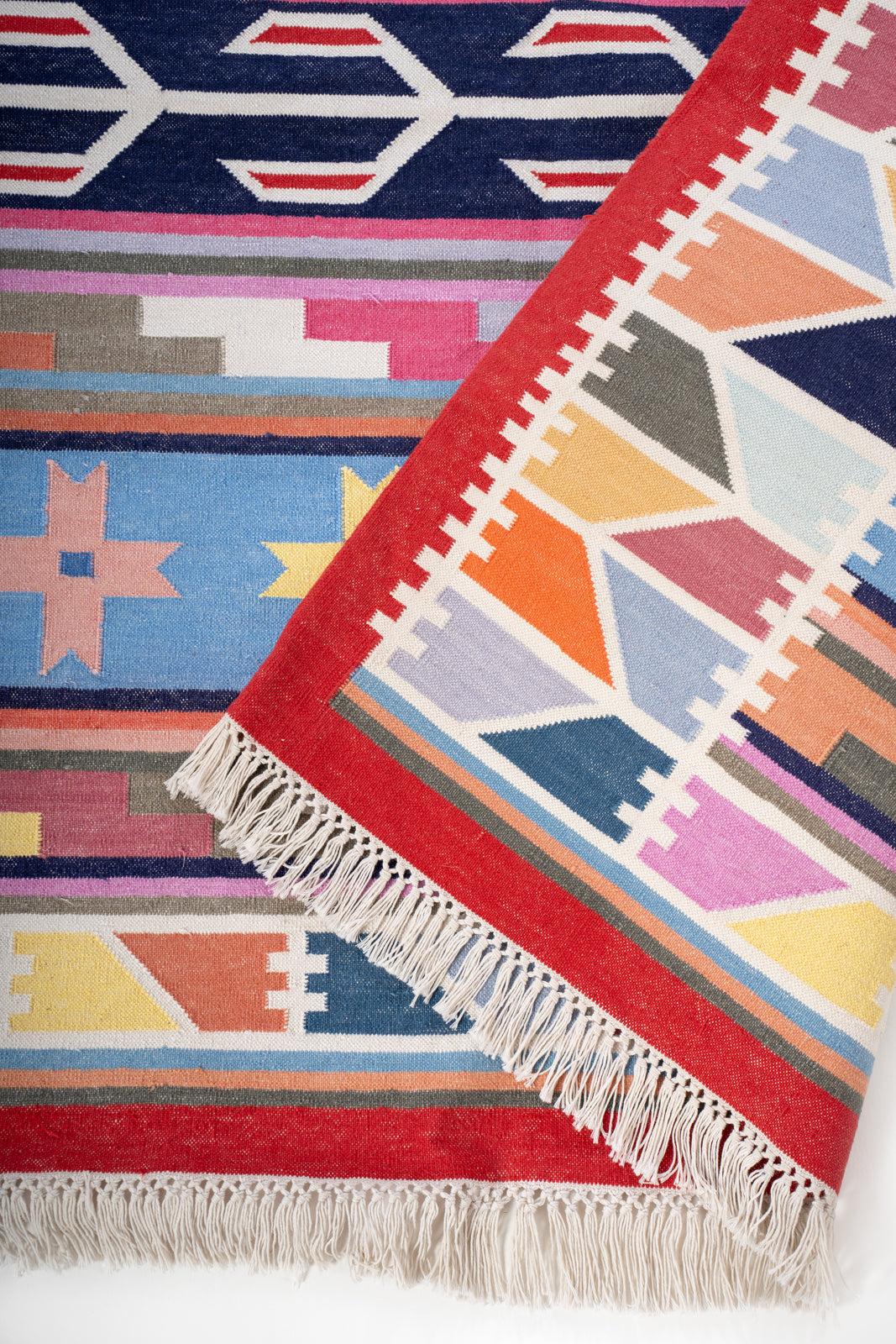 Kutch Desert Sunset Dhurrie Rug detail of the traditional motif in cotton