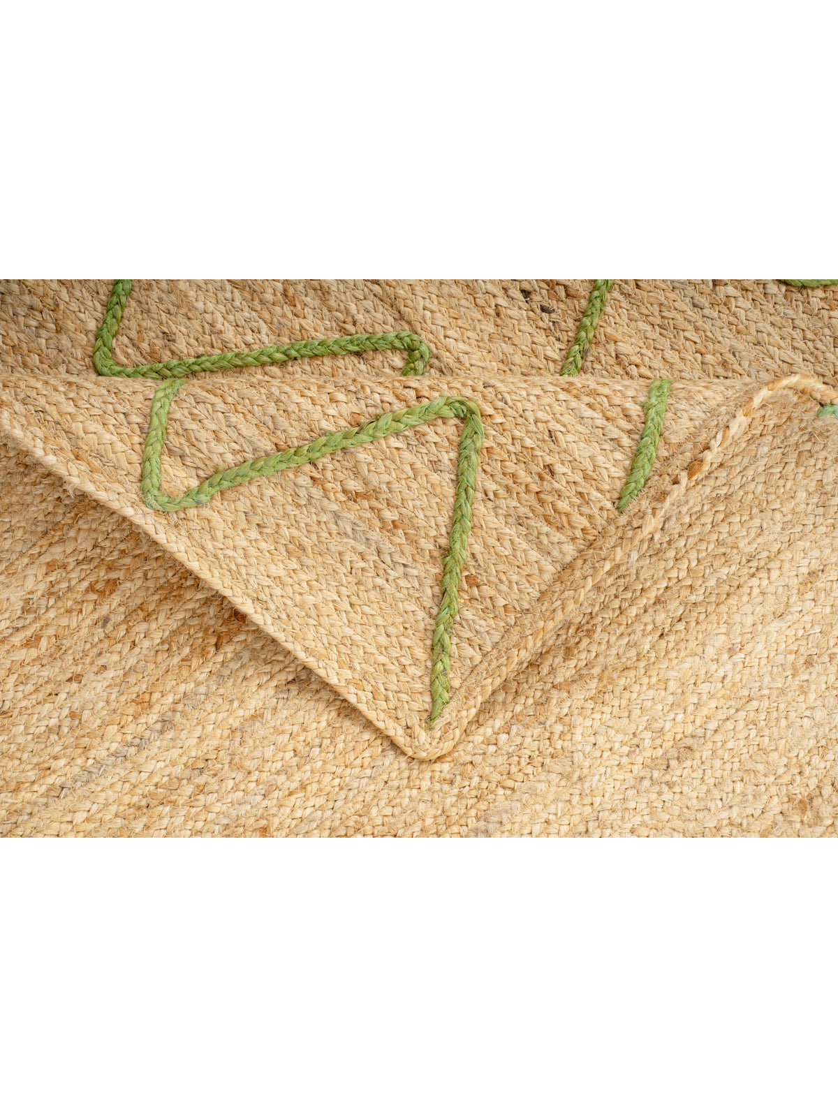 Lagos zig zag braided area rug-Green detail of the geometric pattern in jute
