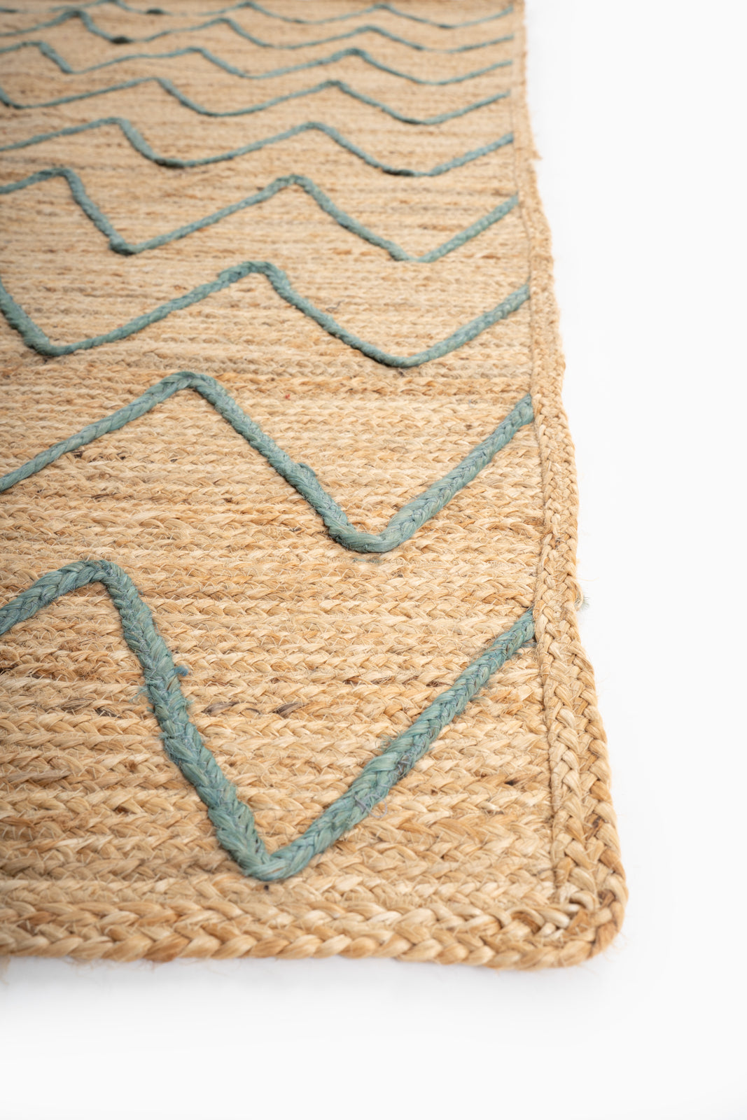 Lagos zig zag braided area rug-Teal - additional product view showing the jute rug