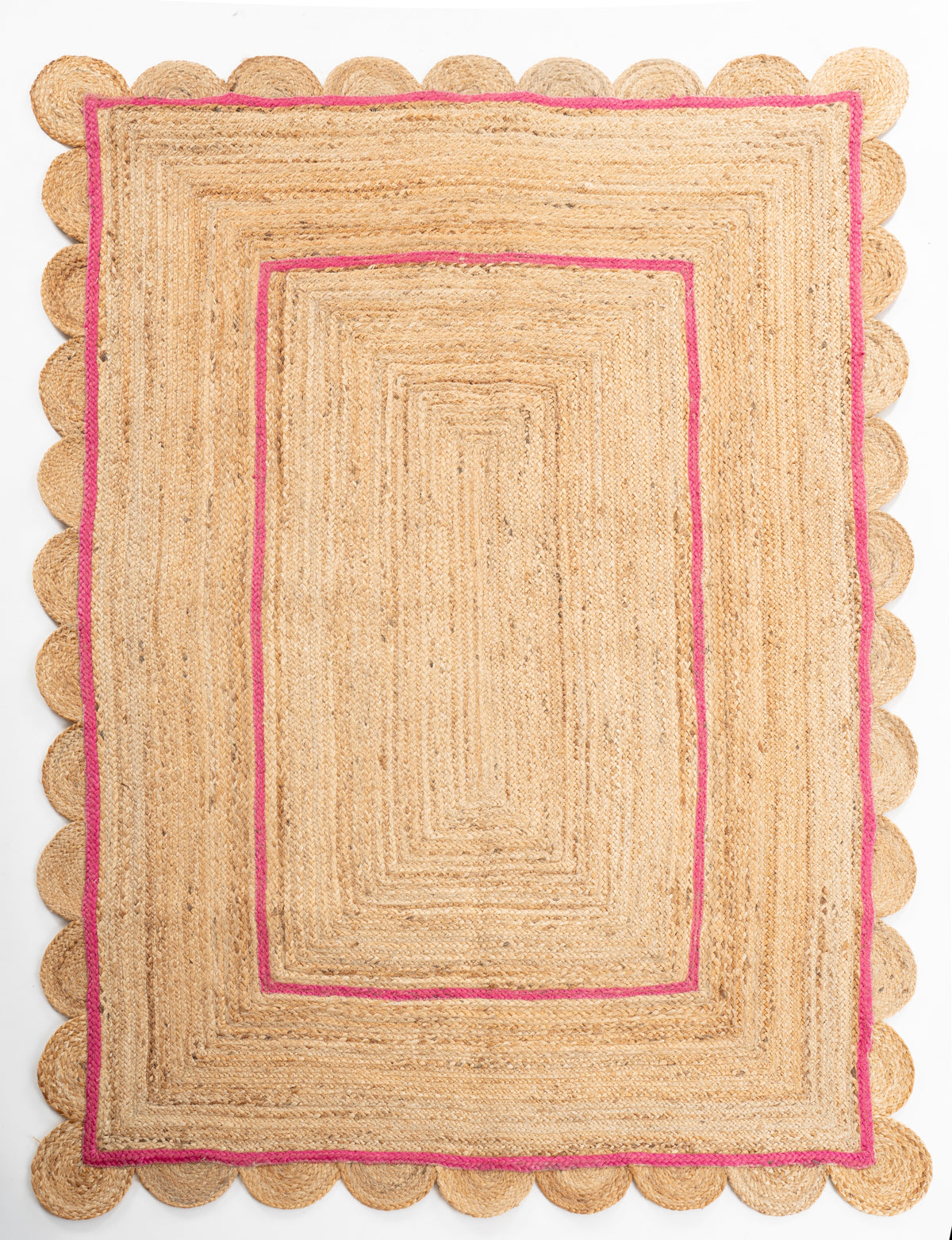 Loko scalloped area rug-Pink cotton rug in pink tones