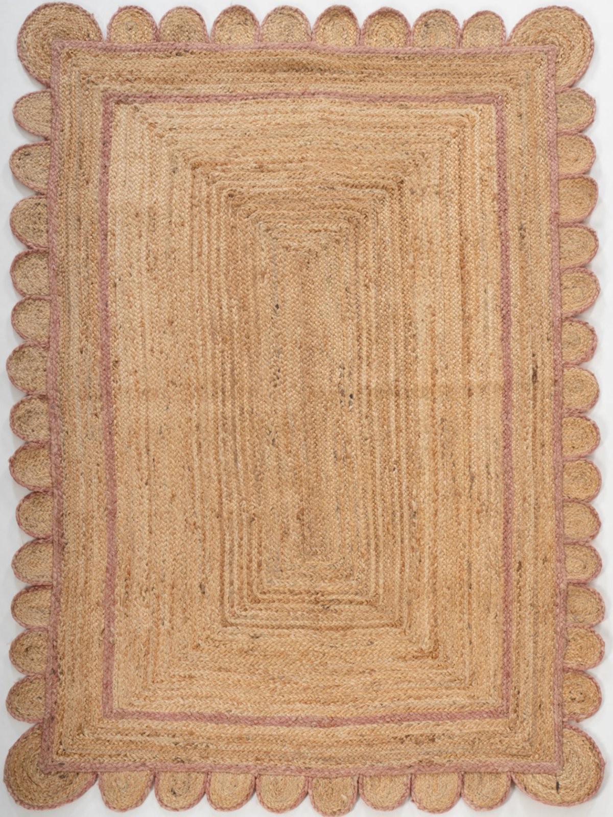 Loko scalloped jute braided area rug-Dusky Pink jute rug in pink tones
