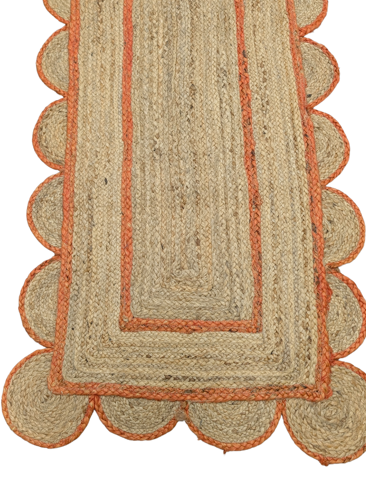 Loko scalloped runner-Orange close-up showing the cotton weave and texture surface
