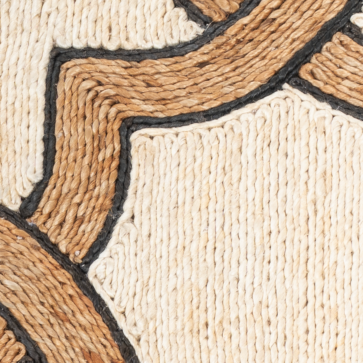 Looma : Rekha close-up showing the mixed fibre weave and geometric motif