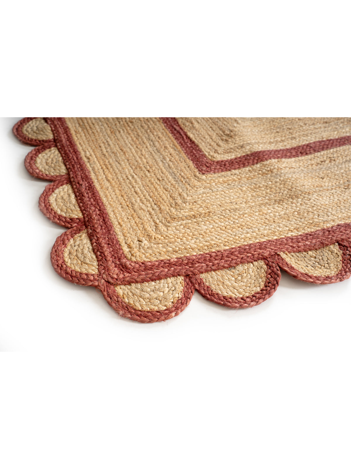 Luxor Scalloped Braided Runner-Red close-up showing the cotton weave and texture surface