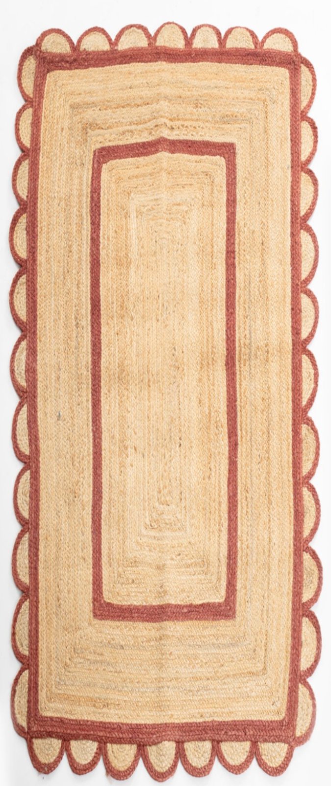 Luxor Scalloped Braided Runner-Red in cotton