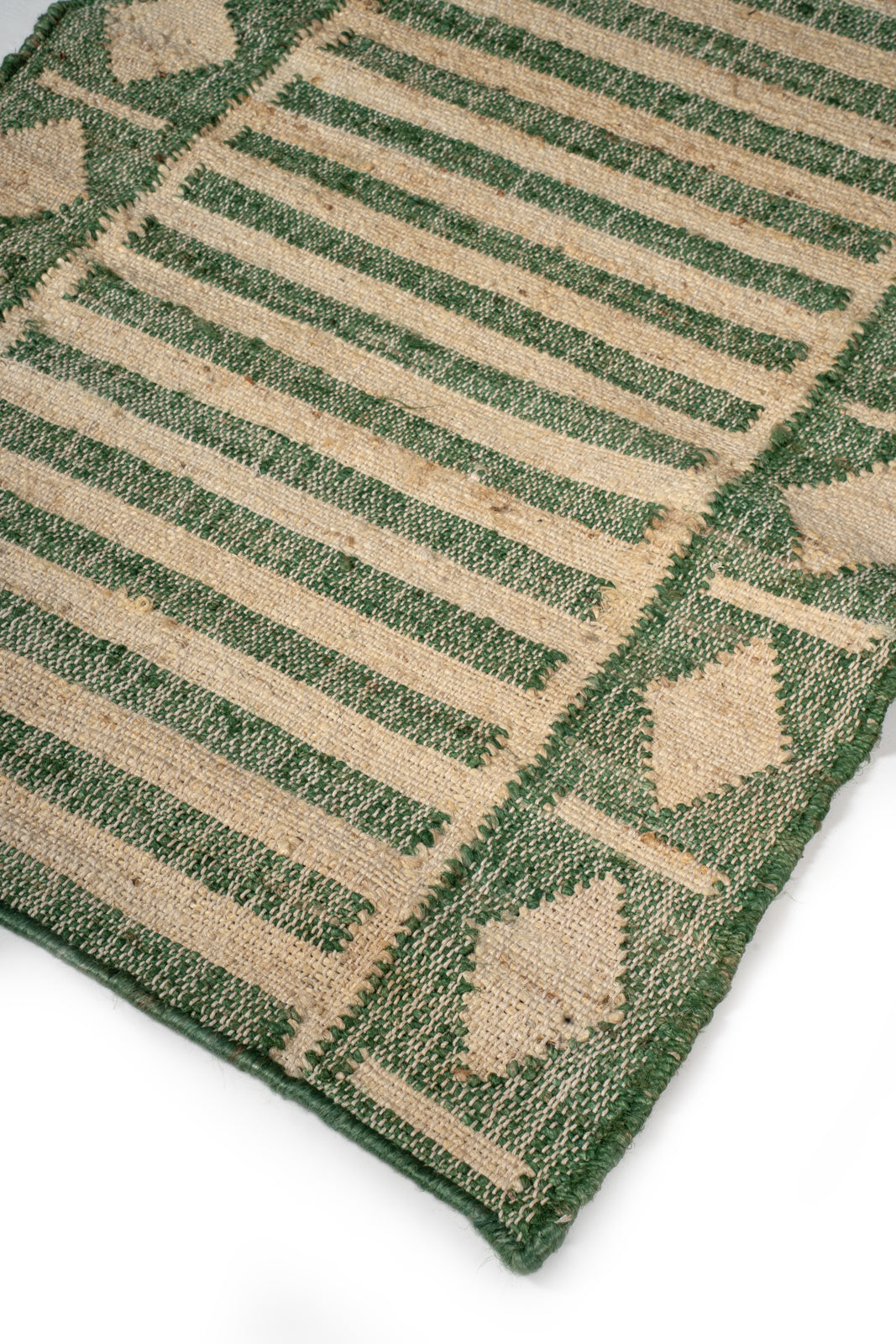 Malabar Coastal Jute Runner-Green close-up showing the jute weave and stripes surface