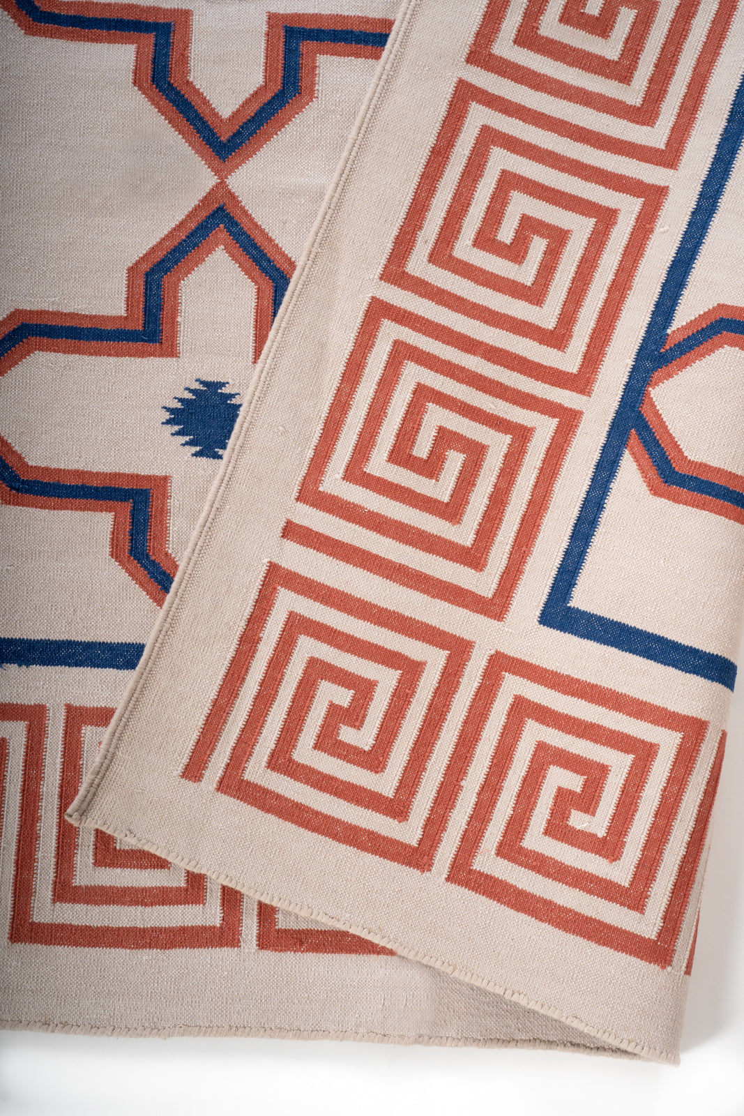Mandvi Lattice Flatweave Rug detail of the geometric pattern in cotton