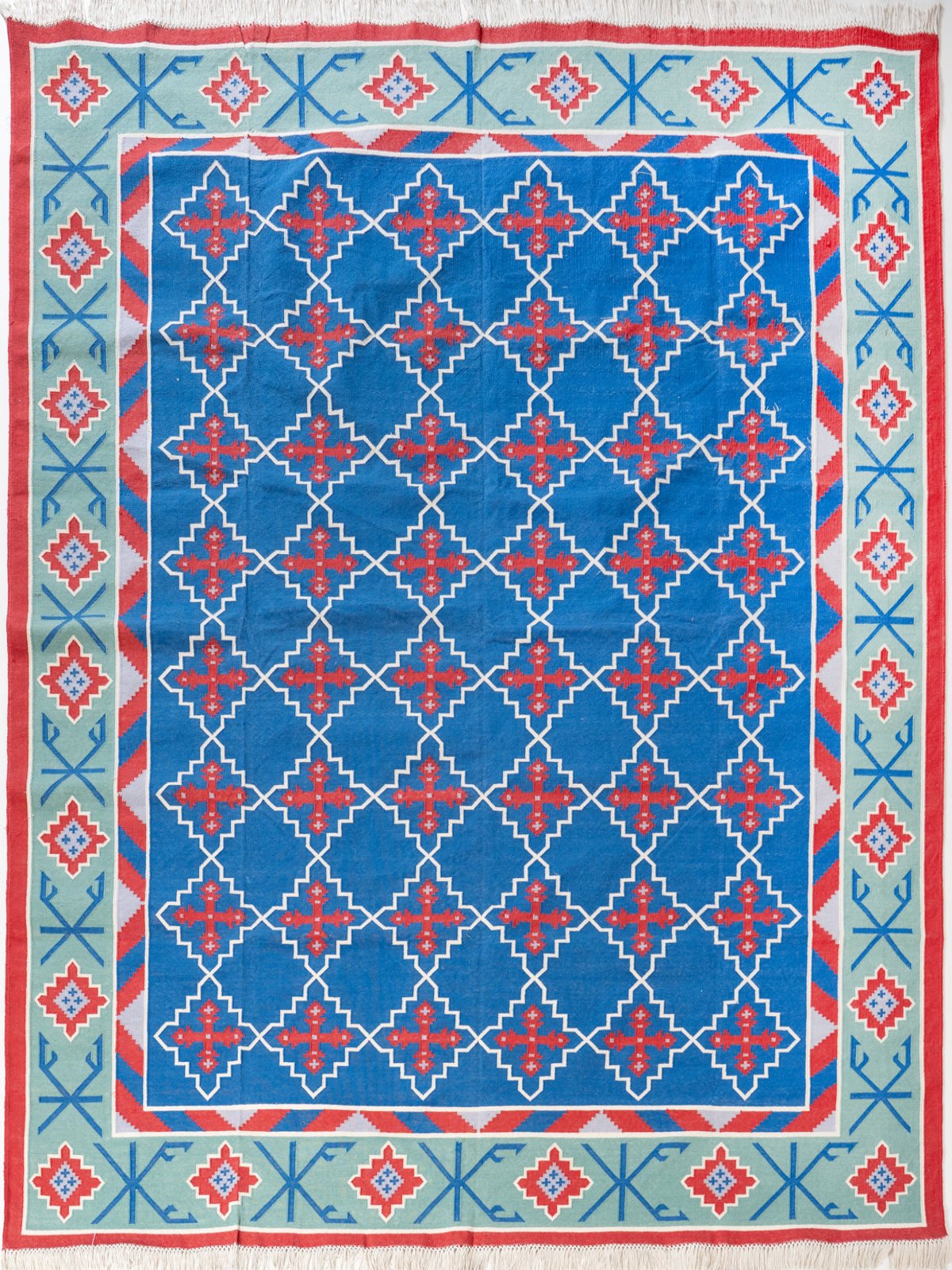 Marwar Sapphire Vintage Dhurrie Rug cotton rug in blue tones