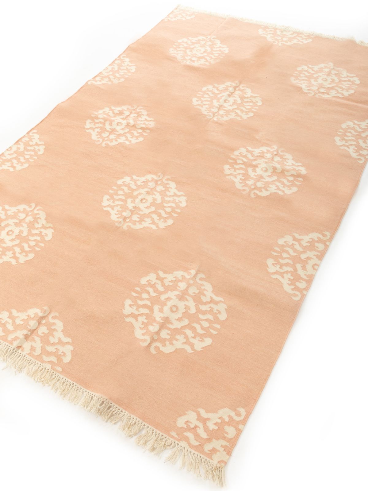Medallion Flatweave rug-Peach - texture detail showing cotton surface