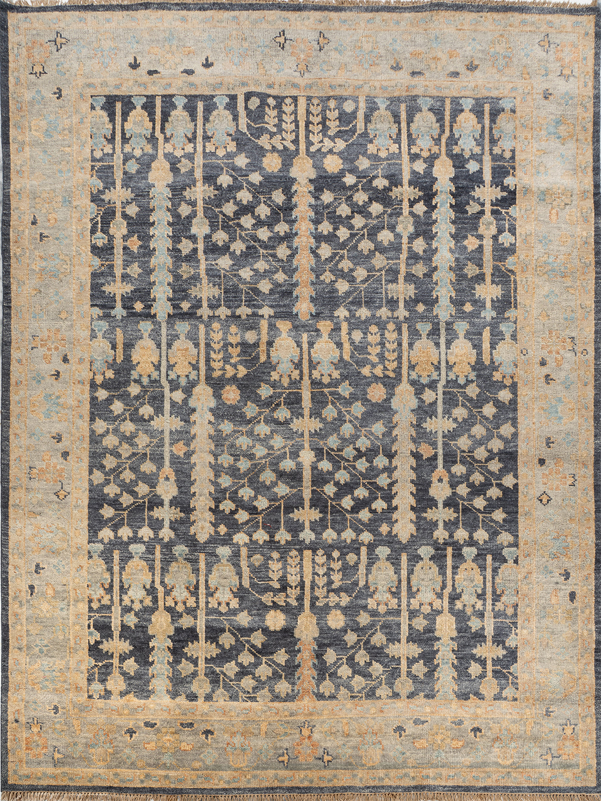 Midnight Garden Wool Rug handspun wool rug in blue tones