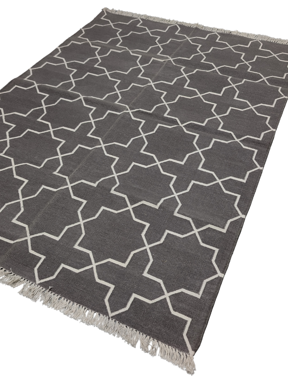 Moorish Maze Flatweave cotton rug styled in a living room interior