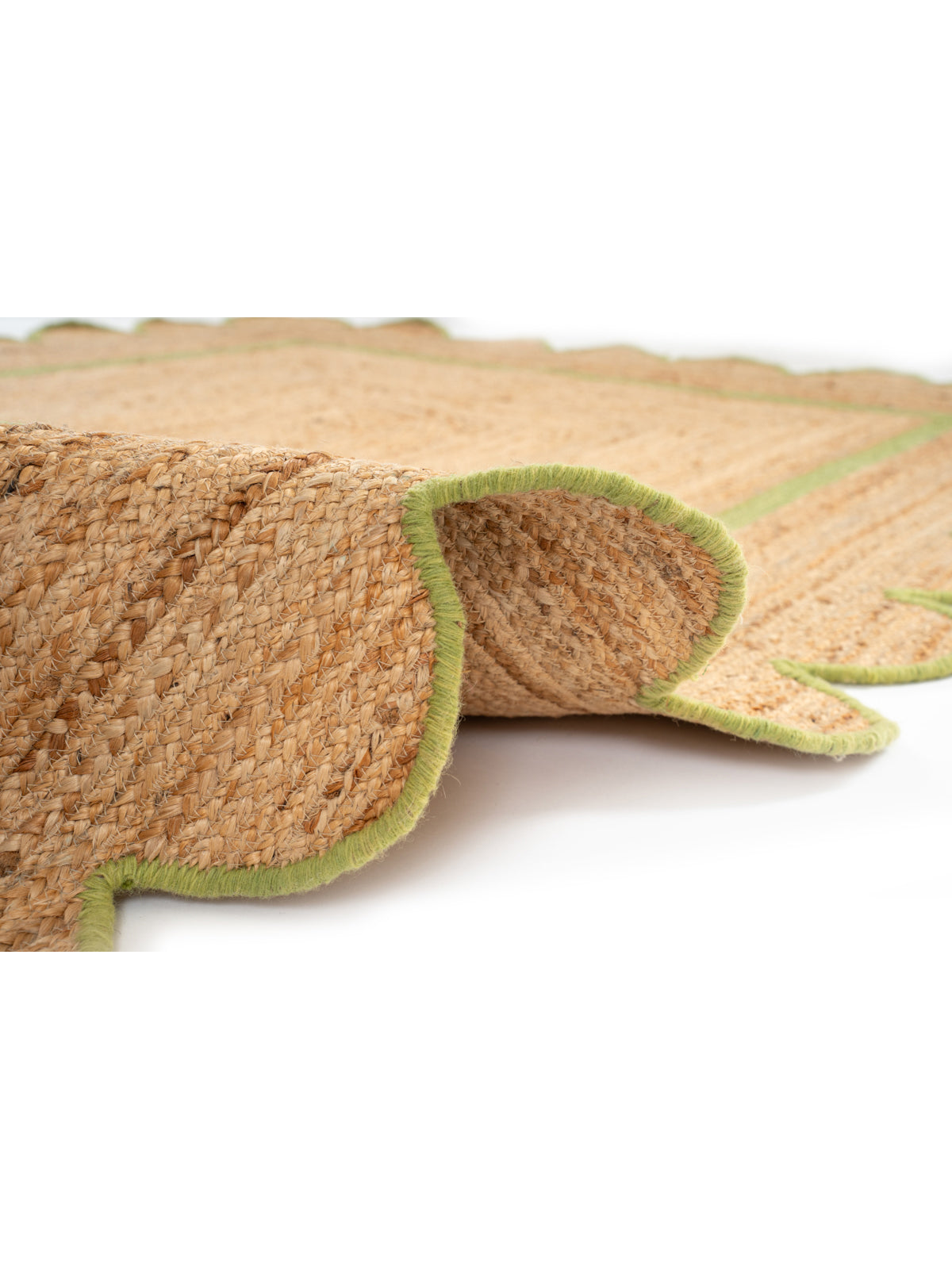 Moroni scalloped area rug-Leaf green close-up showing the cotton weave and surface texture