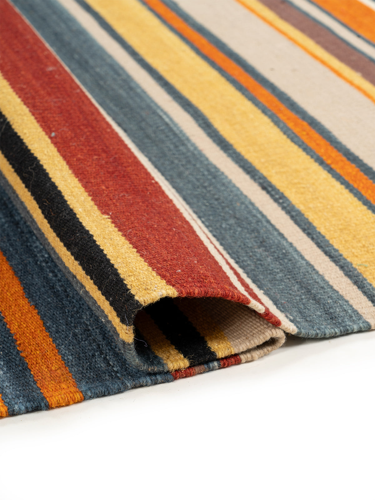 Multi-Stripe Wool Flatweave Rug - texture detail showing wool surface