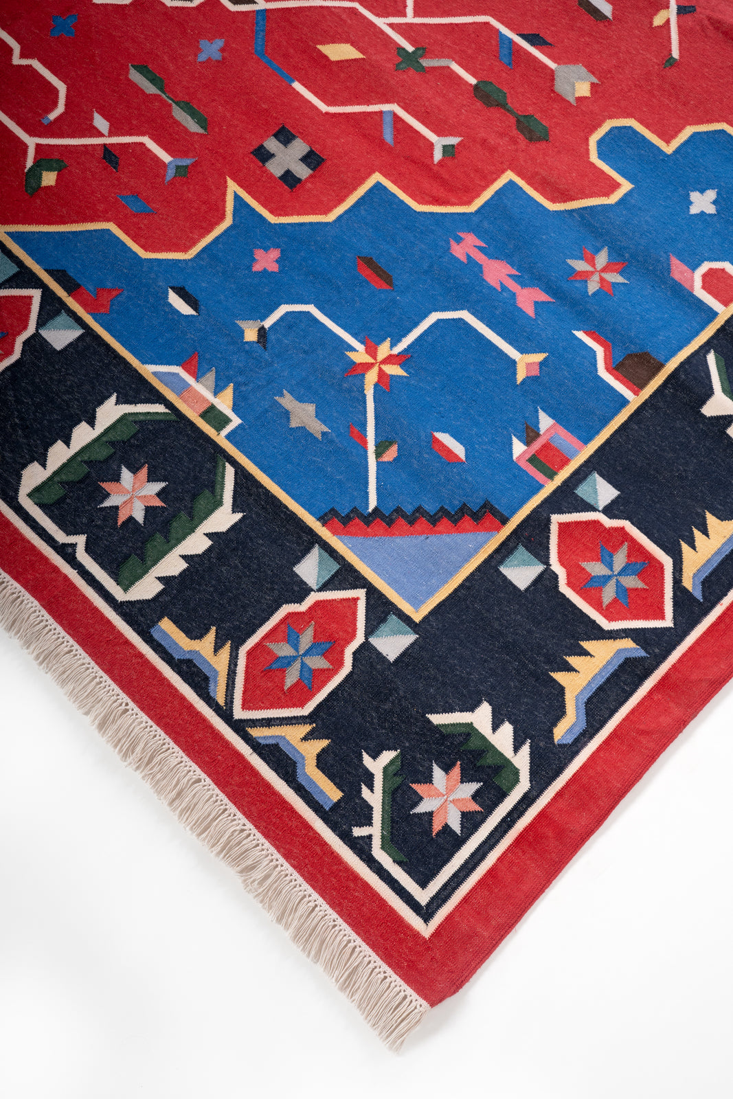 Mysore Majesty Flatweave antique dhurrie close-up showing the cotton weave and traditional motif