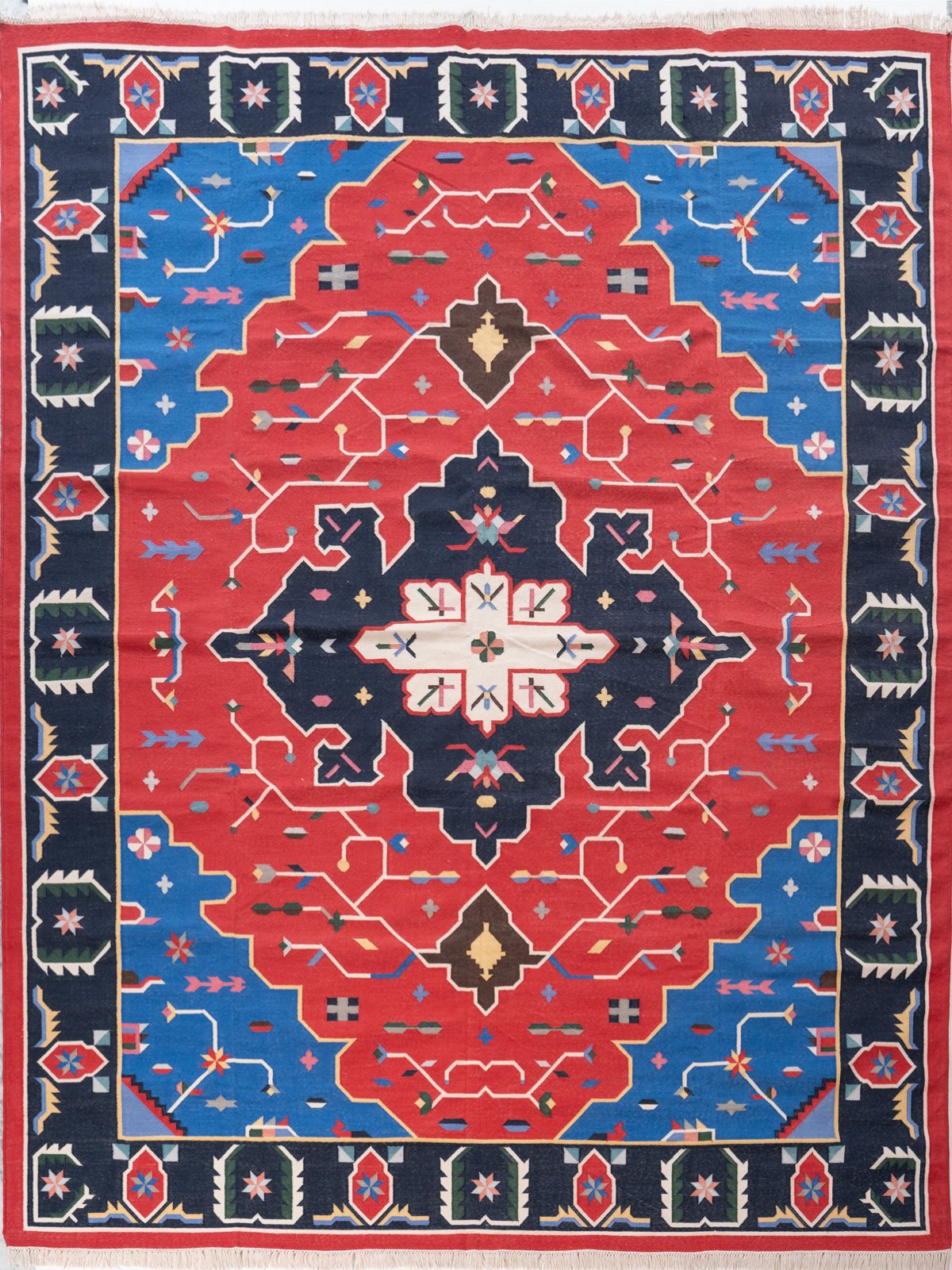 Mysore Majesty Flatweave antique dhurrie cotton rug in multicoloured tones