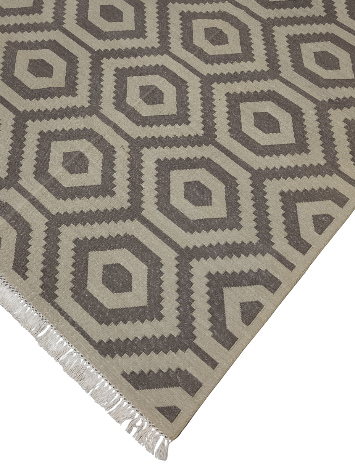 Mystic Grid Flatweave close-up showing the cotton weave and geometric motif