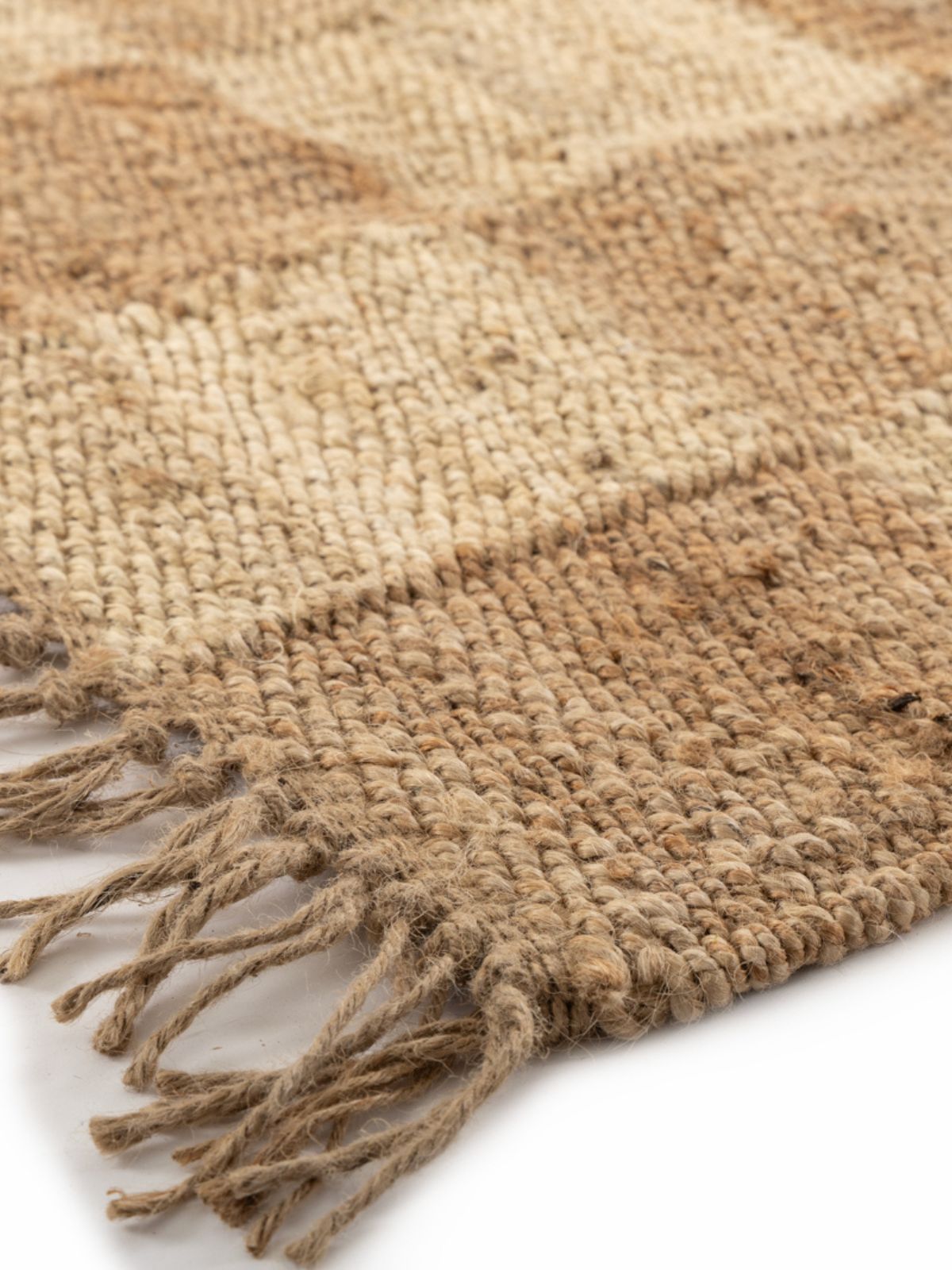 Natural Checkered Jute Rug close-up showing the jute weave and geometric motif