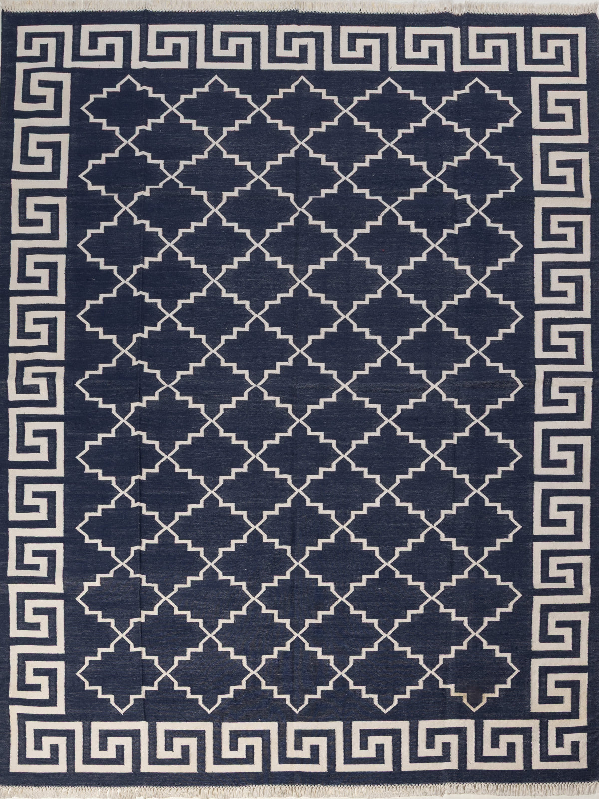 Nautical Jali Flatweave rug-Navy cotton rug in blue tones