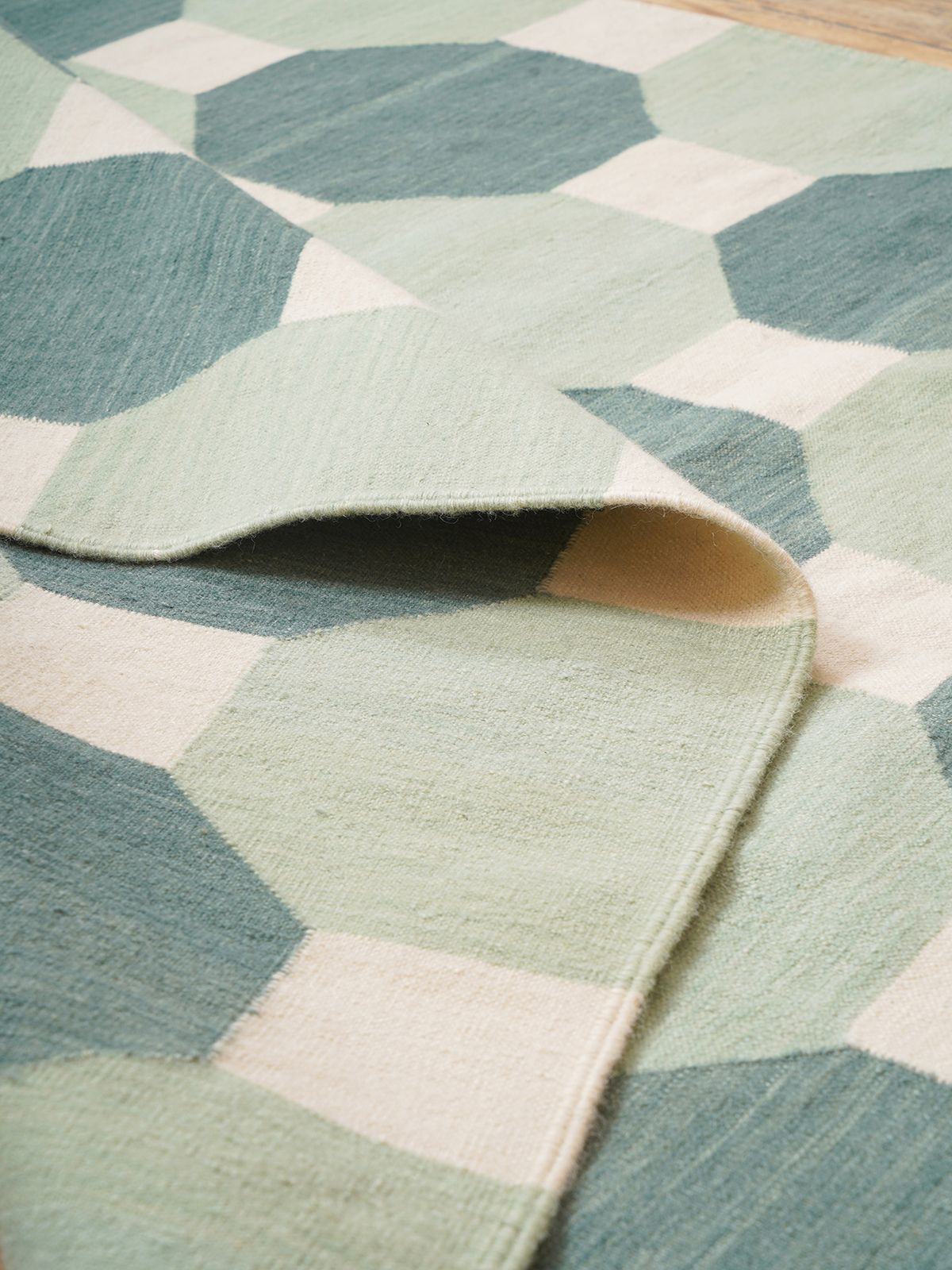 Octagonal Tapestry Wool Rug-Green - additional product view showing the wool rug