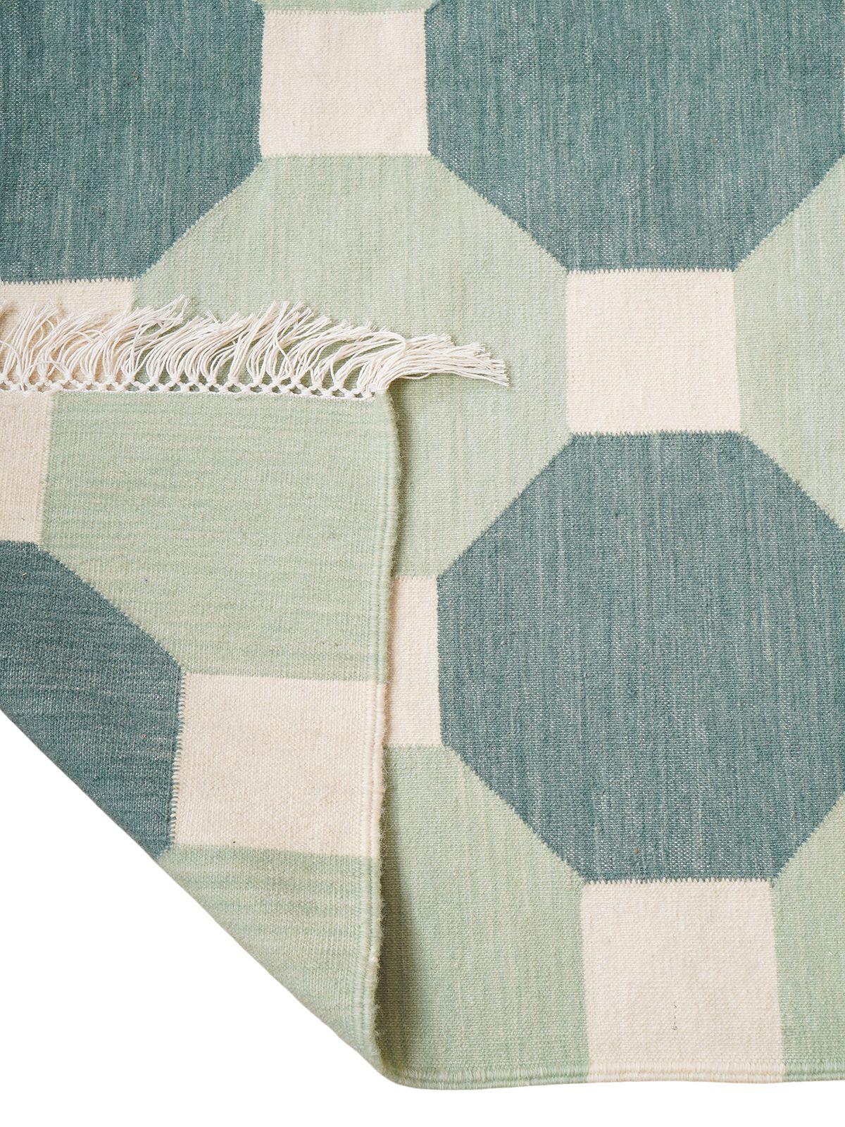 Octagonal Tapestry Wool Rug-Green detail of the geometric pattern in wool