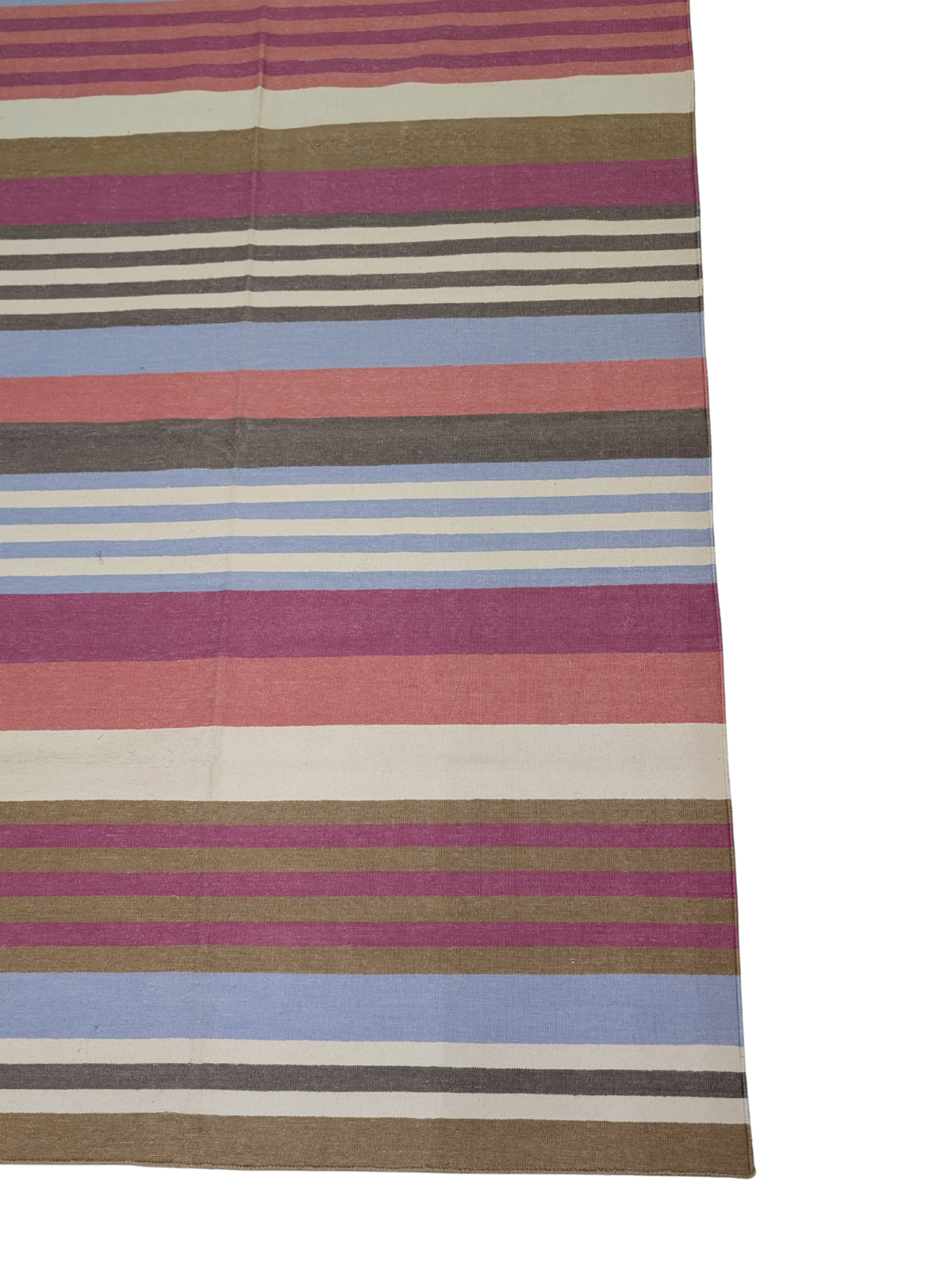 Painted Horizon Wool Rug detail of the striped wool surface and edge finishing