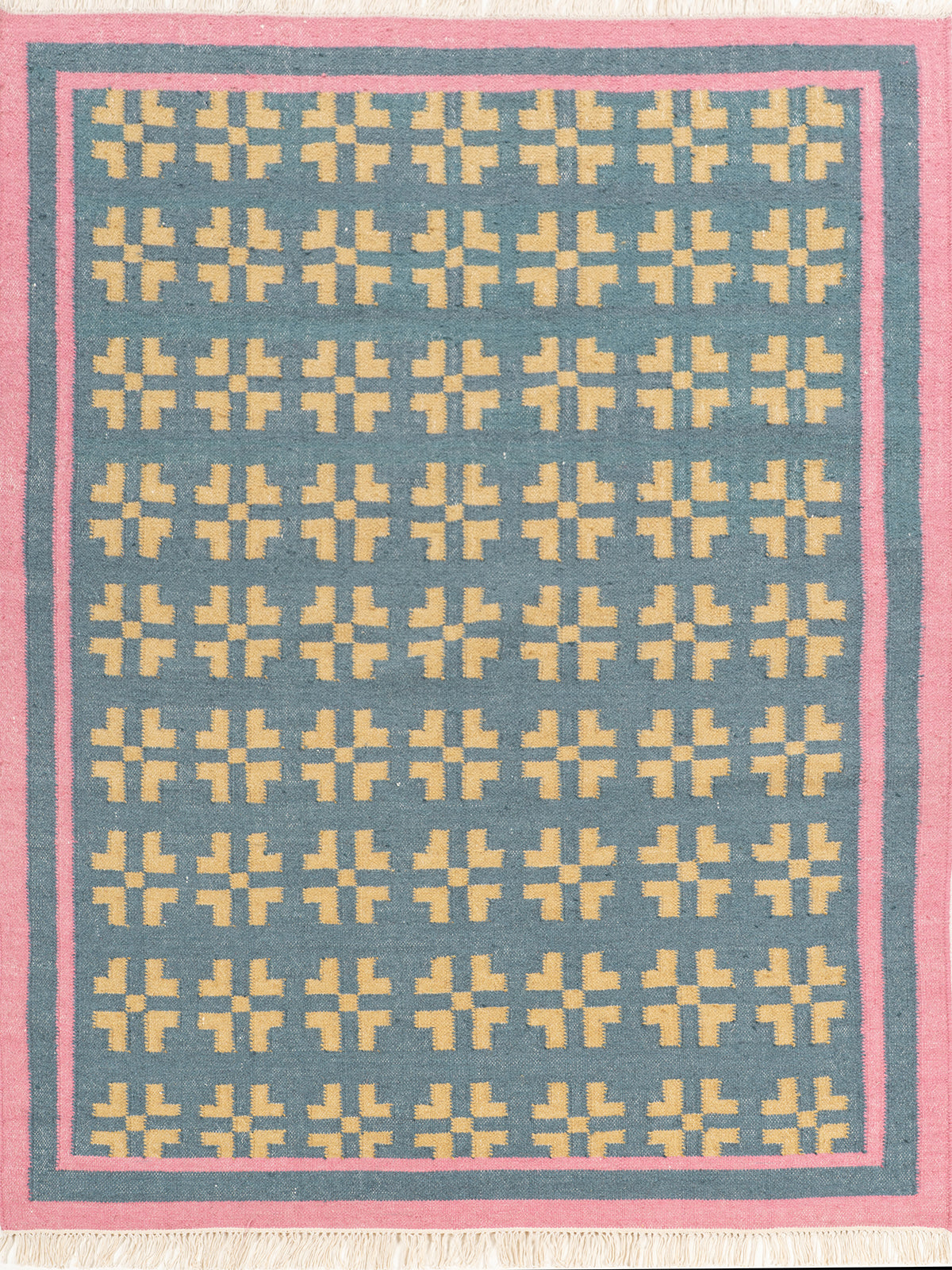 Pastel Cross Motif Flatweave Rug wool rug in multicoloured tones