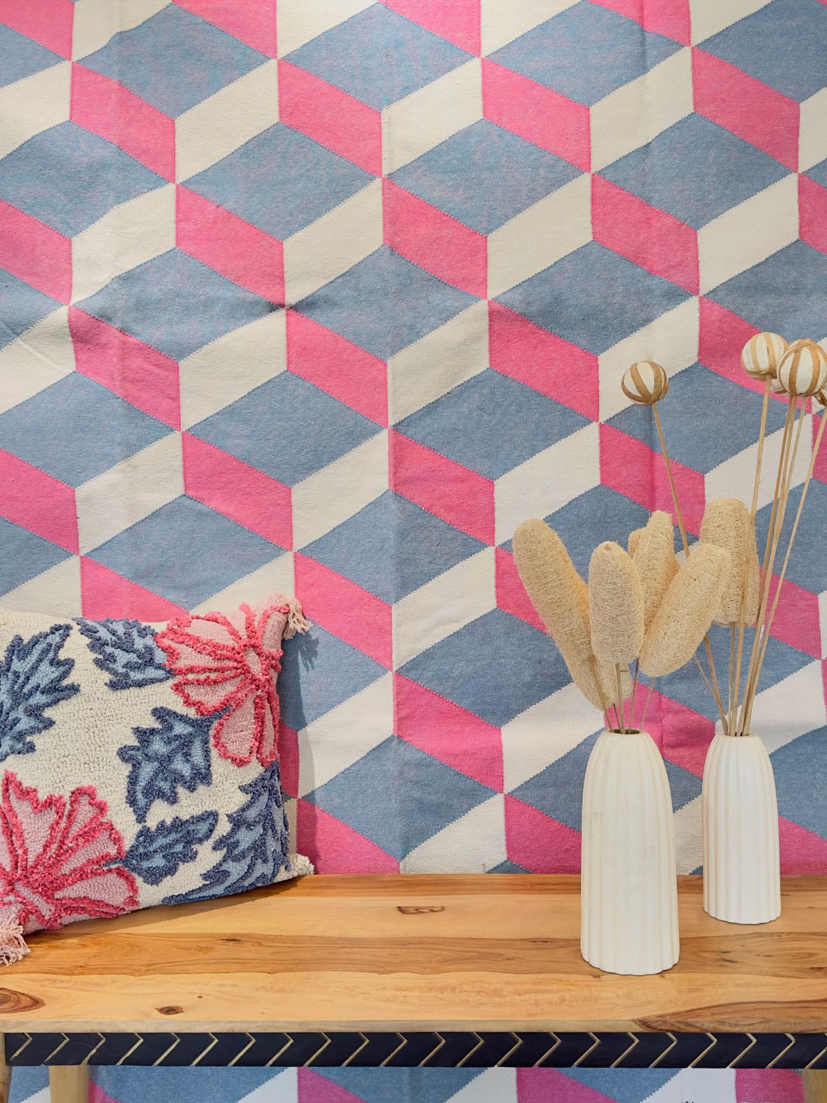 Pastel Geometry Flatweave Rug cotton rug in multicoloured tones
