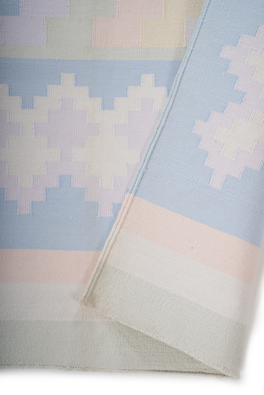 Pastel Udaipur Chevron Dhurrie detail of the geometric pattern in cotton