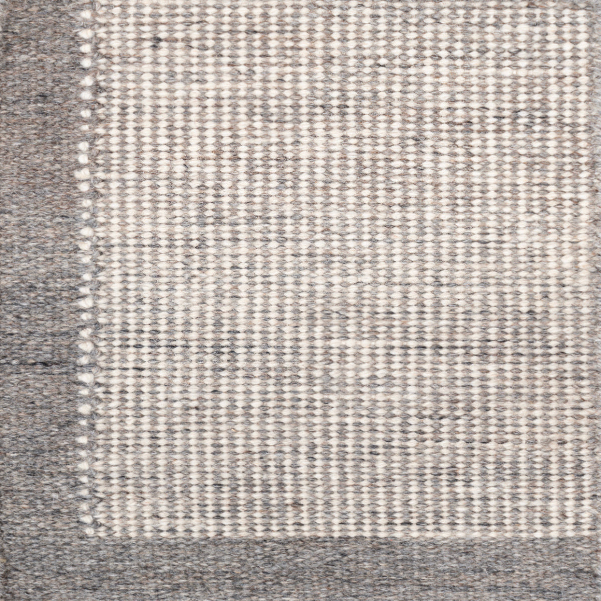 Pathra : Mist border afghan wool rug product view in grey tones