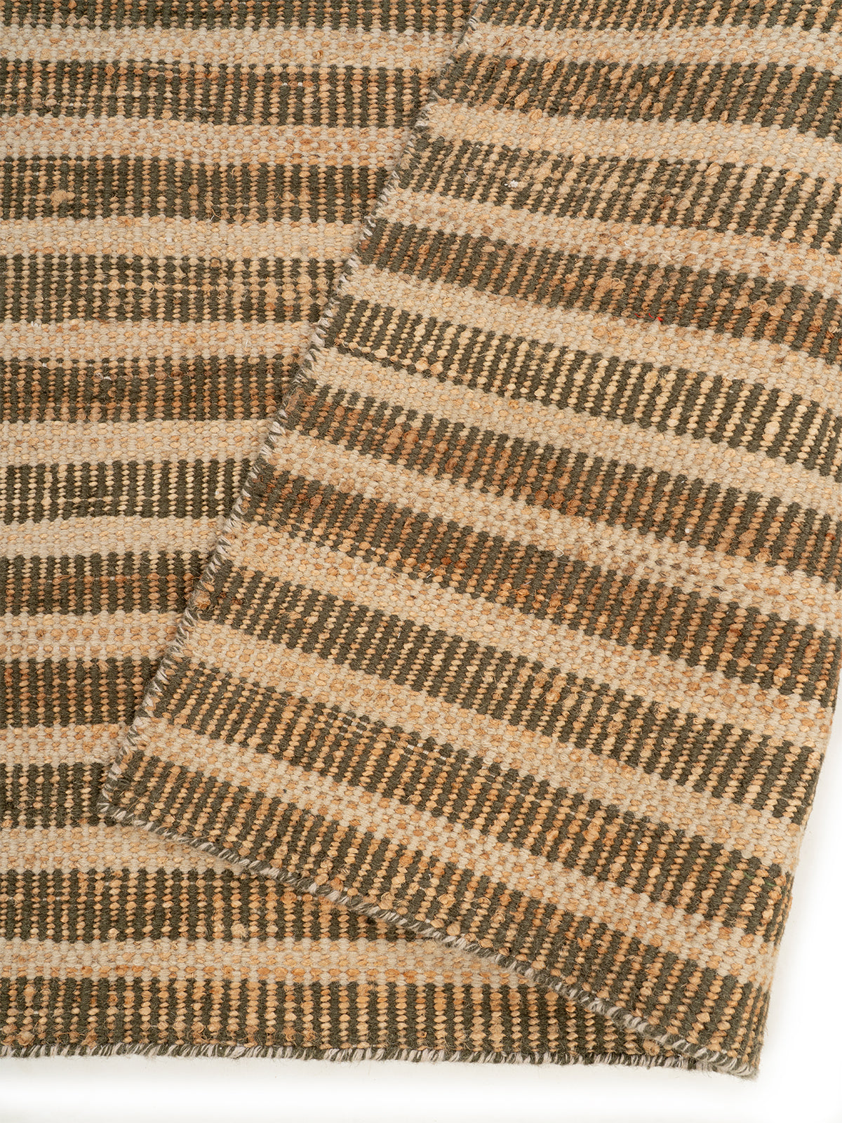 Pinstripe Texture Wool Flatweave detail of the striped wool surface and edge finishing