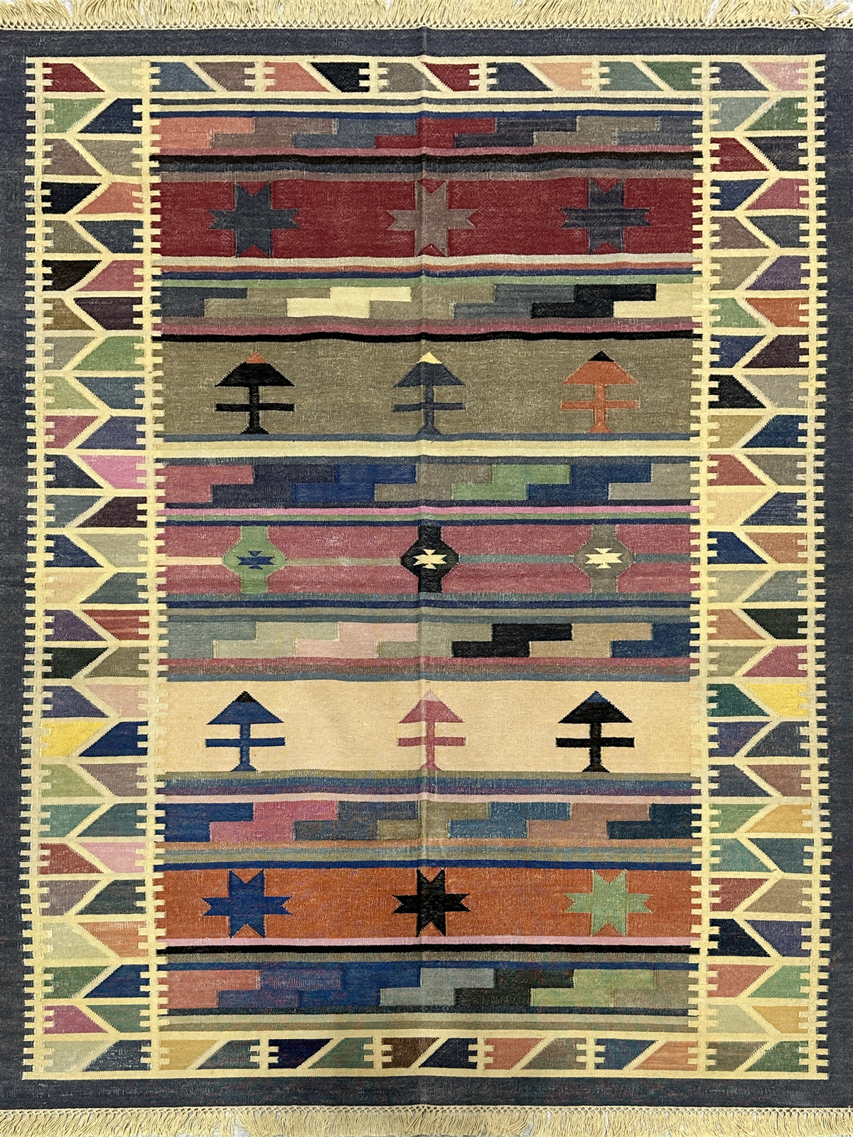 Radiant Vintage Kilim Dhurrie Rug cotton rug in multicoloured tones