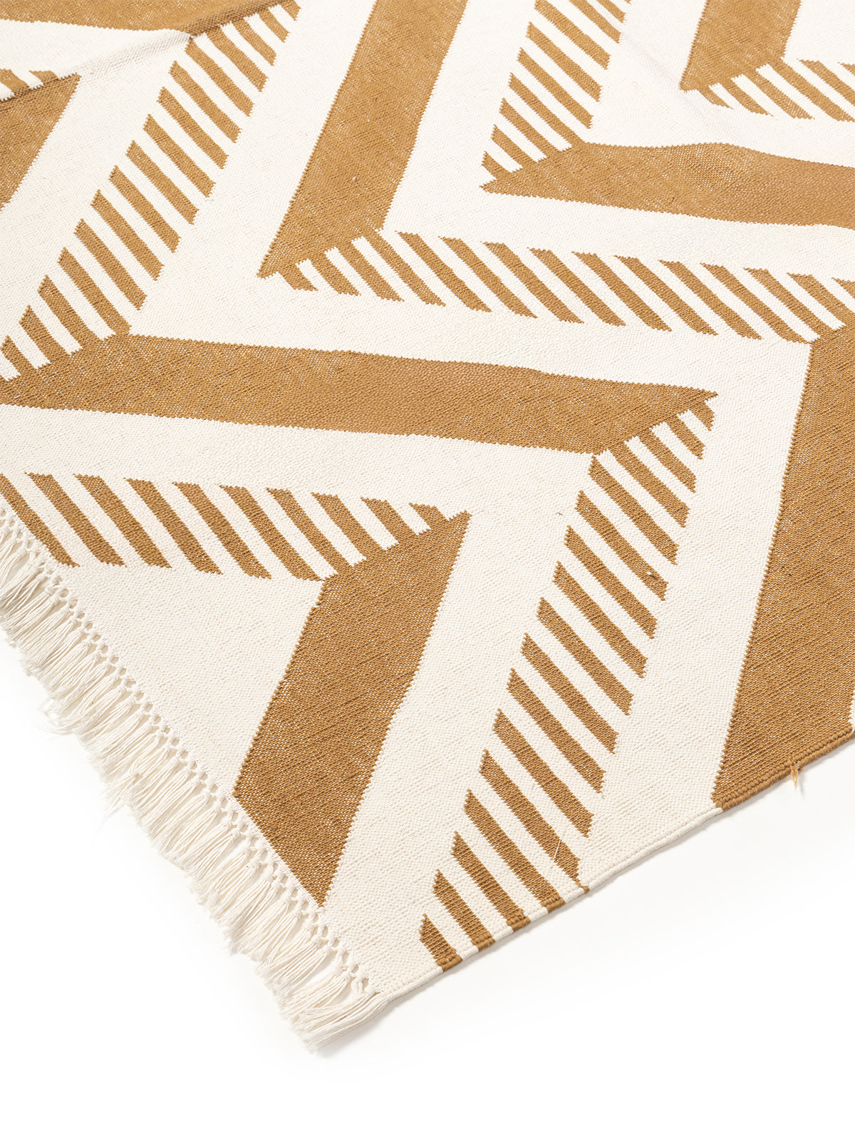 Ridgeway Chevron Rug-Mustard close-up showing the cotton weave and geometric motif