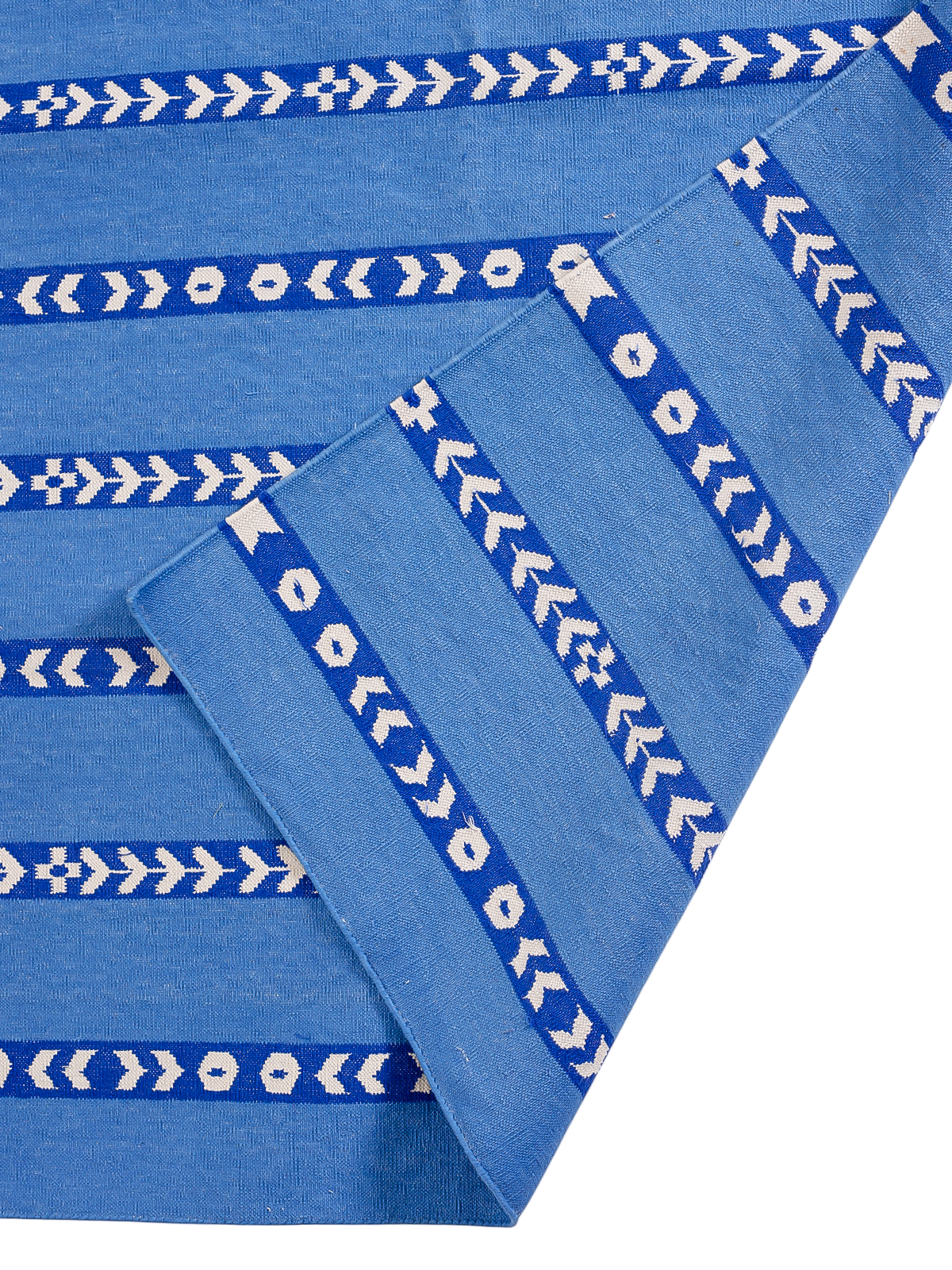 Riverstripe Cotton Flatweave Rug detail of the striped cotton surface and edge finishing