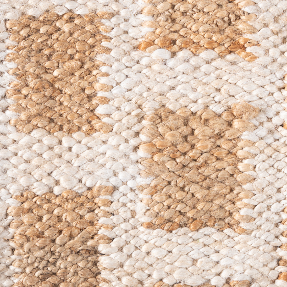 Root & Ridge : White Block close-up showing the jute weave and geometric motif