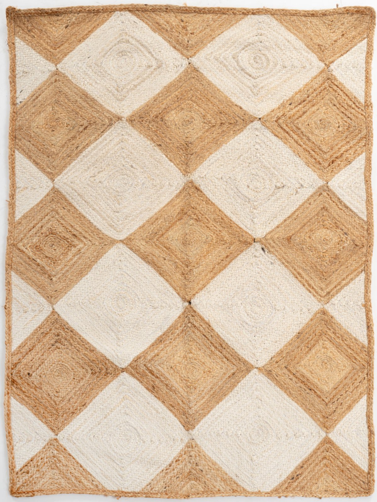 Rosso diamond braided jute rug-White jute rug in neutral tones