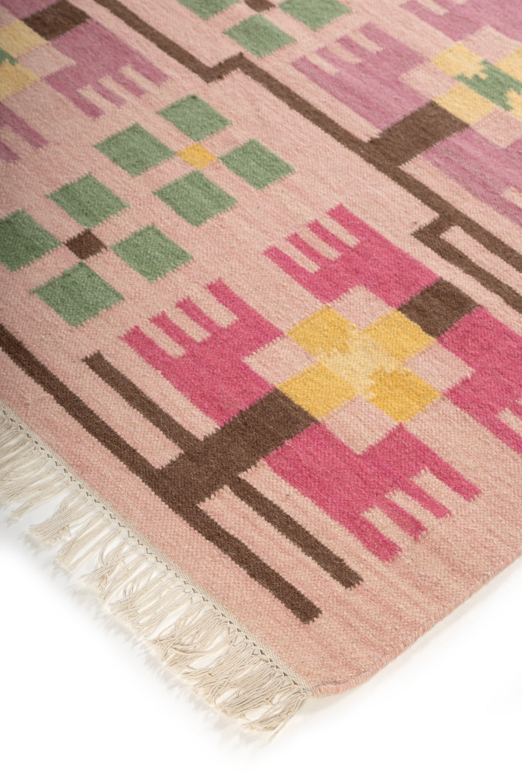 Rosy Prism Wool Rug close-up showing the wool weave and geometric motif