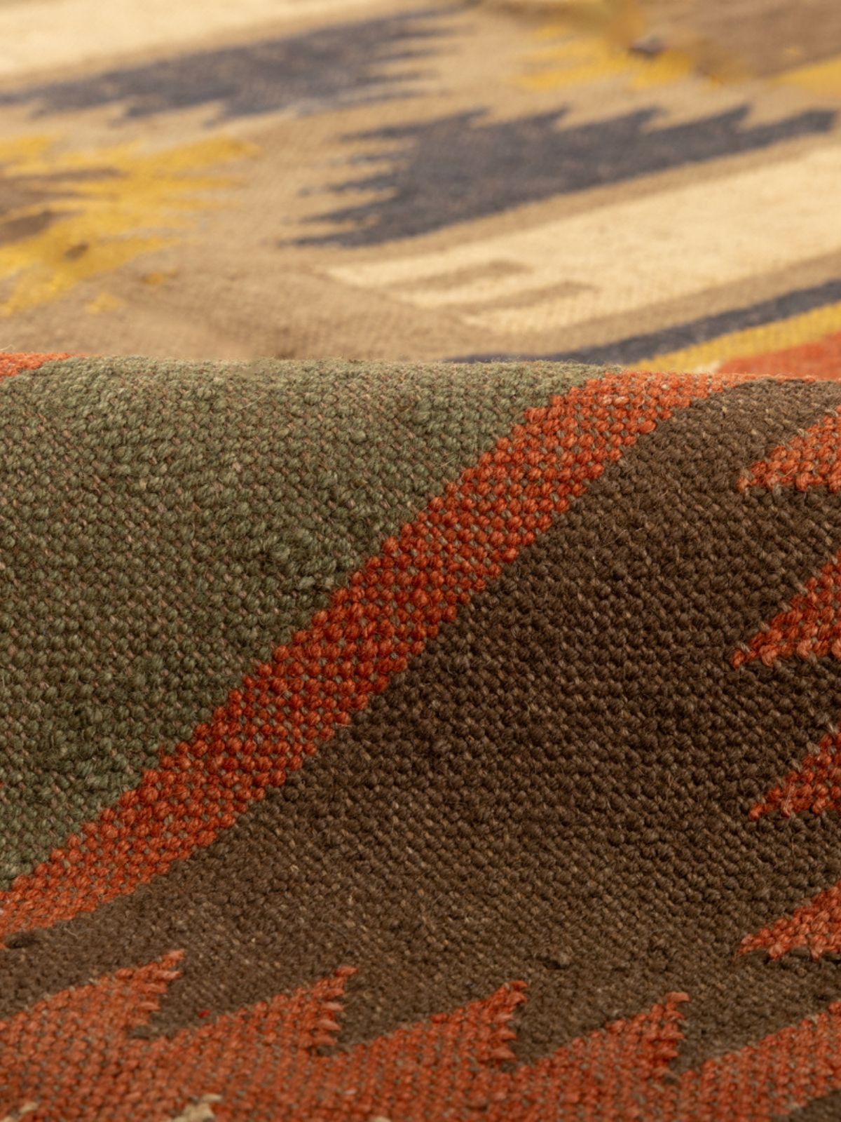 Rustic Brick Kilim Rug detail of the traditional motif in cotton